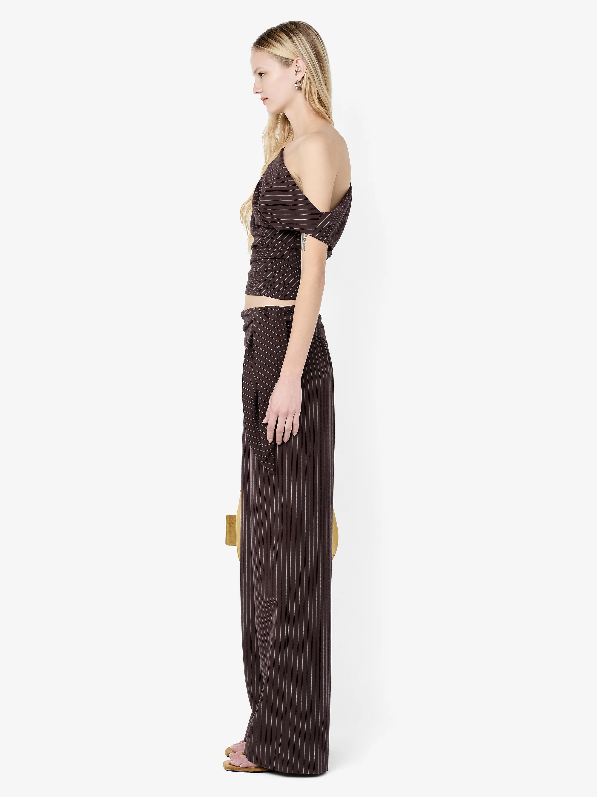 ANDRE ASYM TOP - CHOC PINSTRIPE - Image 3