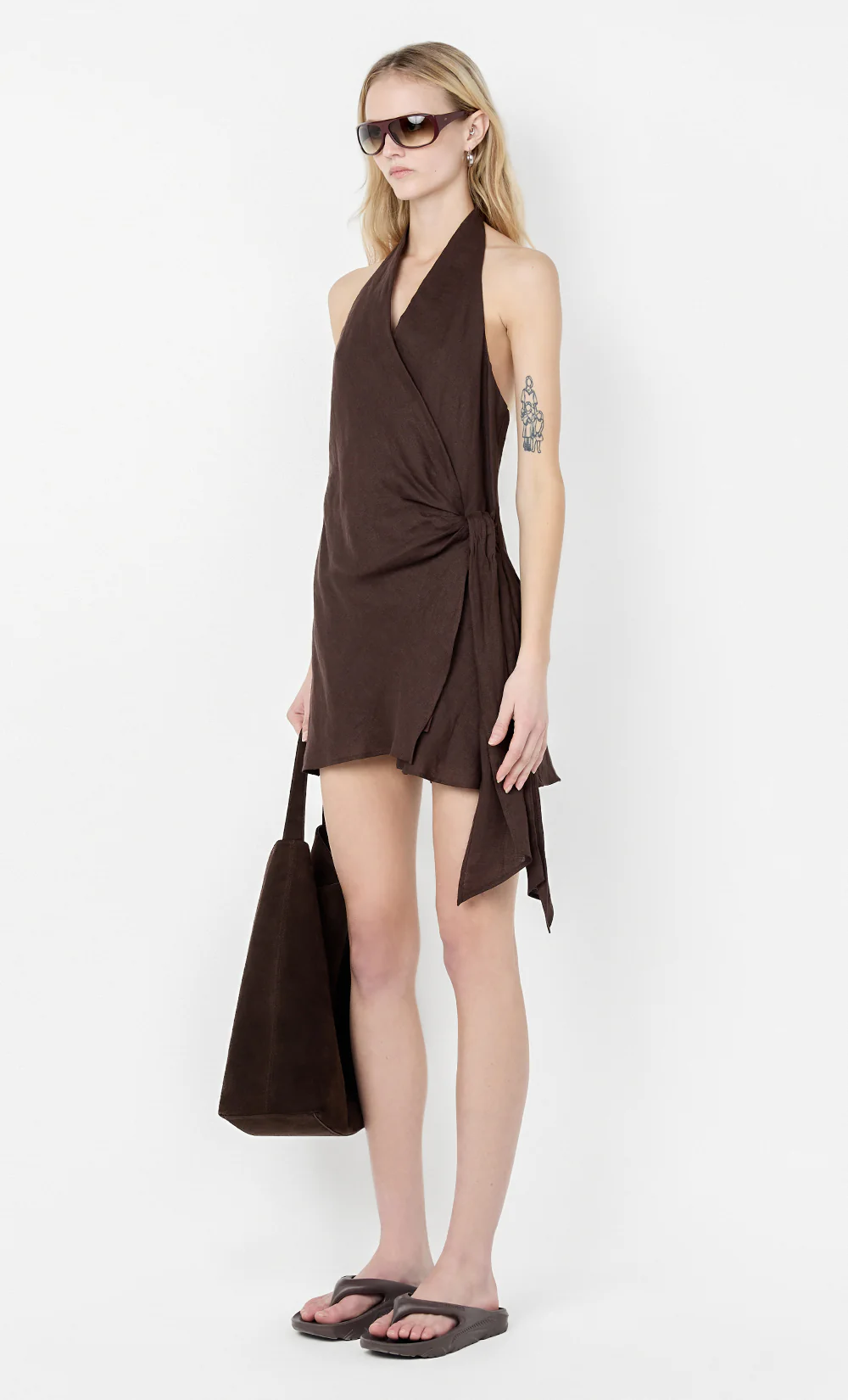 AUBREE WRAP MINI DRESS - DARK CHOCOLATE - Image 2