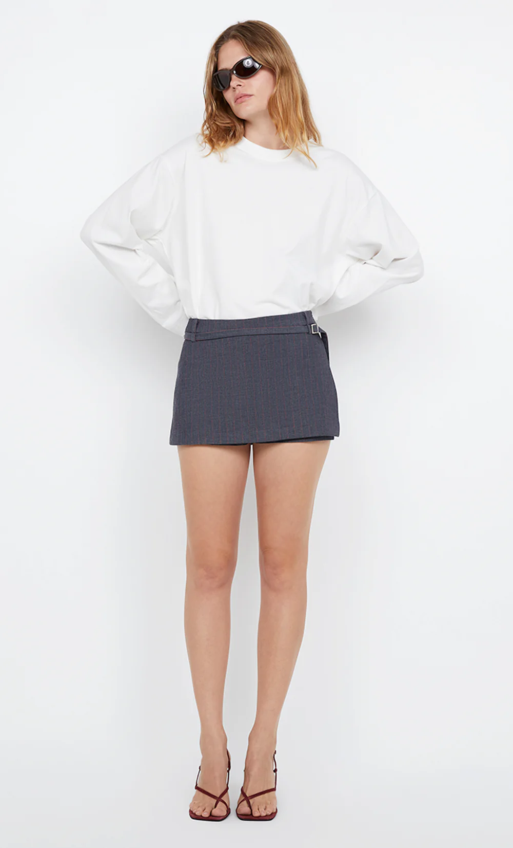 AUDE SKORT - CHARCOAL/RED PINSTRIPE - Image 6