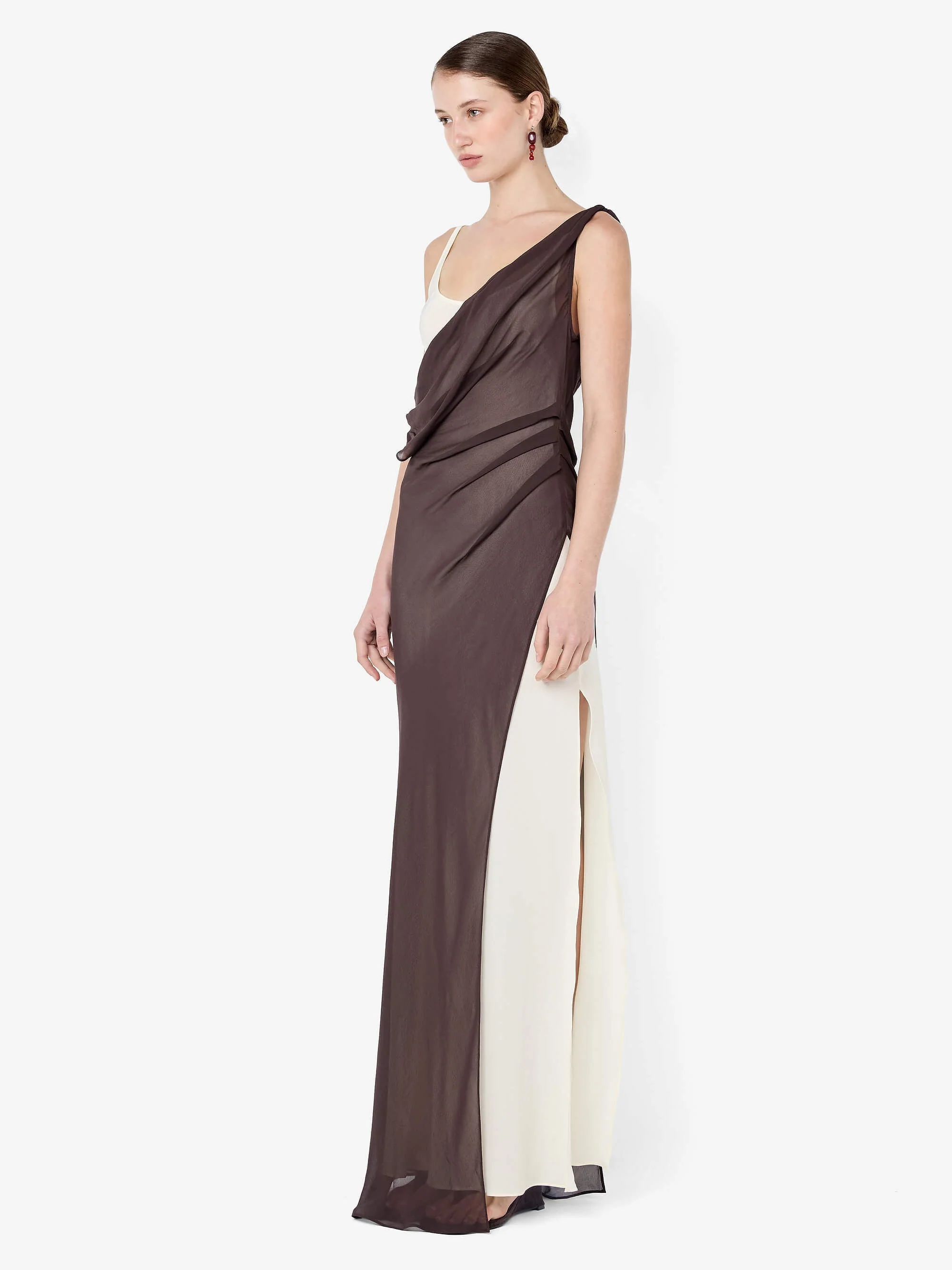 AUGUSTIN ASYM MAXI DRESS - DARK CHOCOLATE/SNOW - Image 2