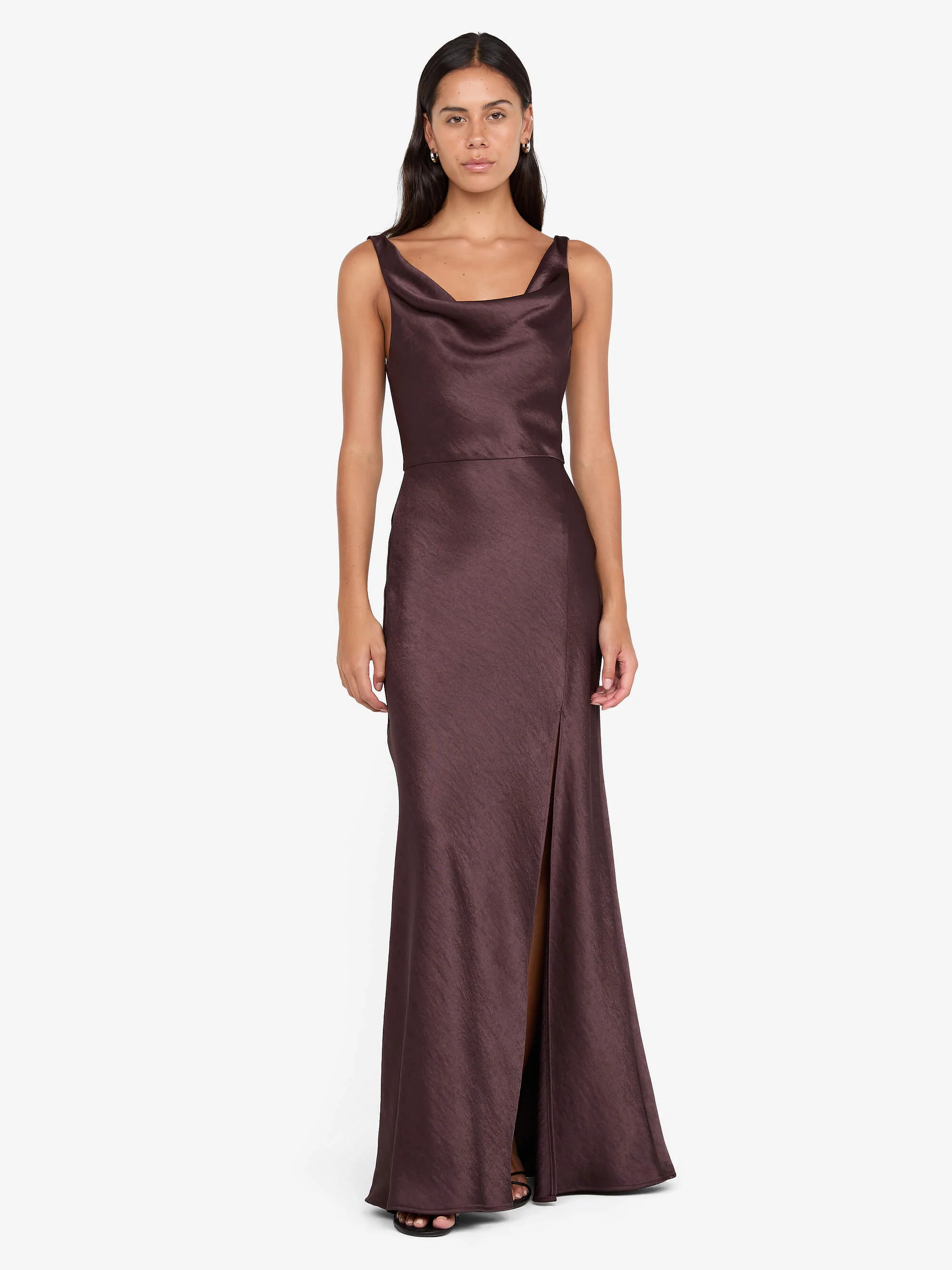 AUSTEN COWL NECK MAXI DRESS - DARK CHOCOLATE - Image 3