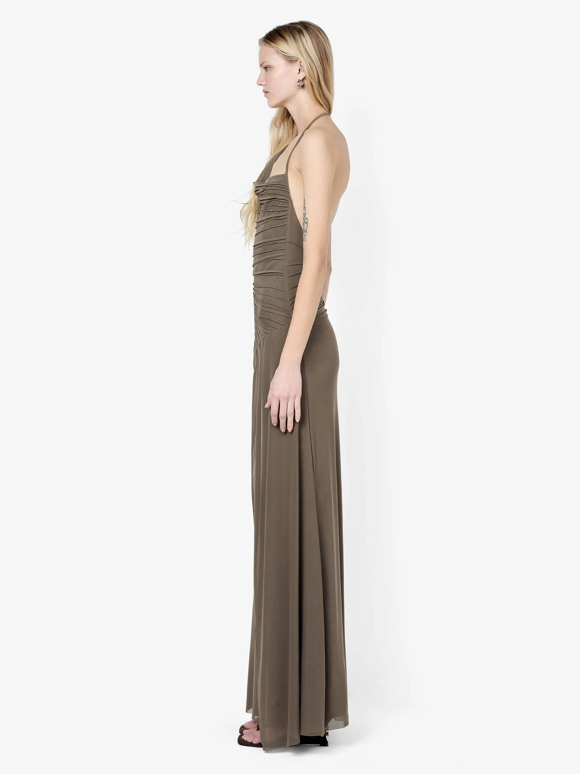BRENNA PINTUCK MAXI DRESS - KHAKI - Image 3