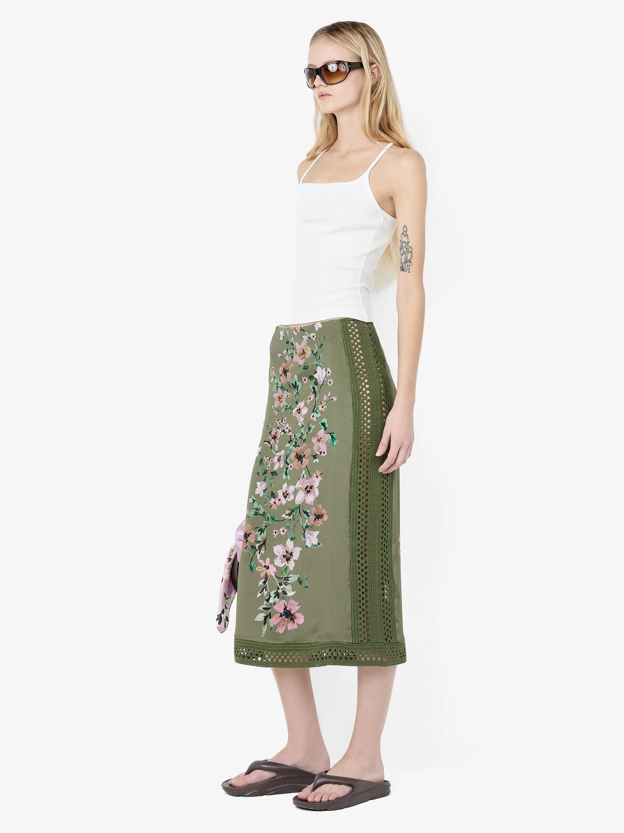 CAMELIA MIDI SKIRT - OLIVE GARDENIA FLORAL - Image 2