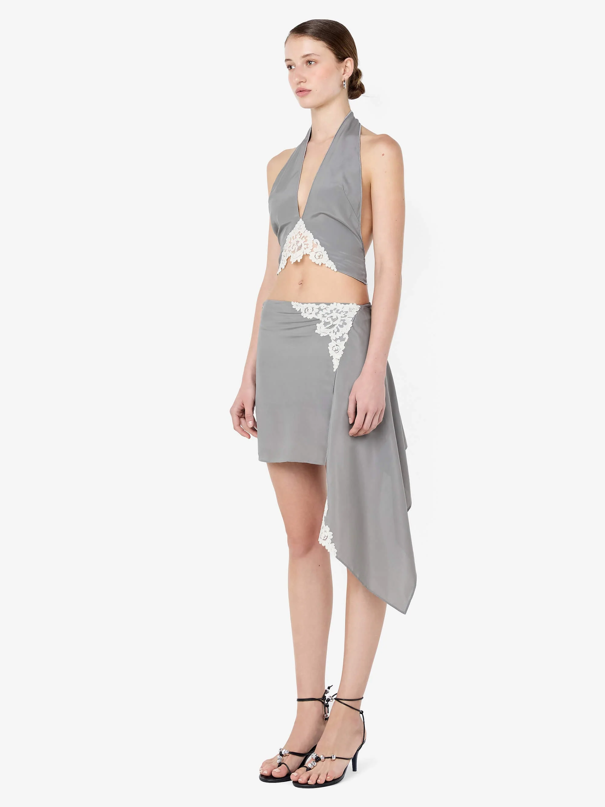 CHATEAU HALTER TOP - SLATE GREY/IVORY - Image 3