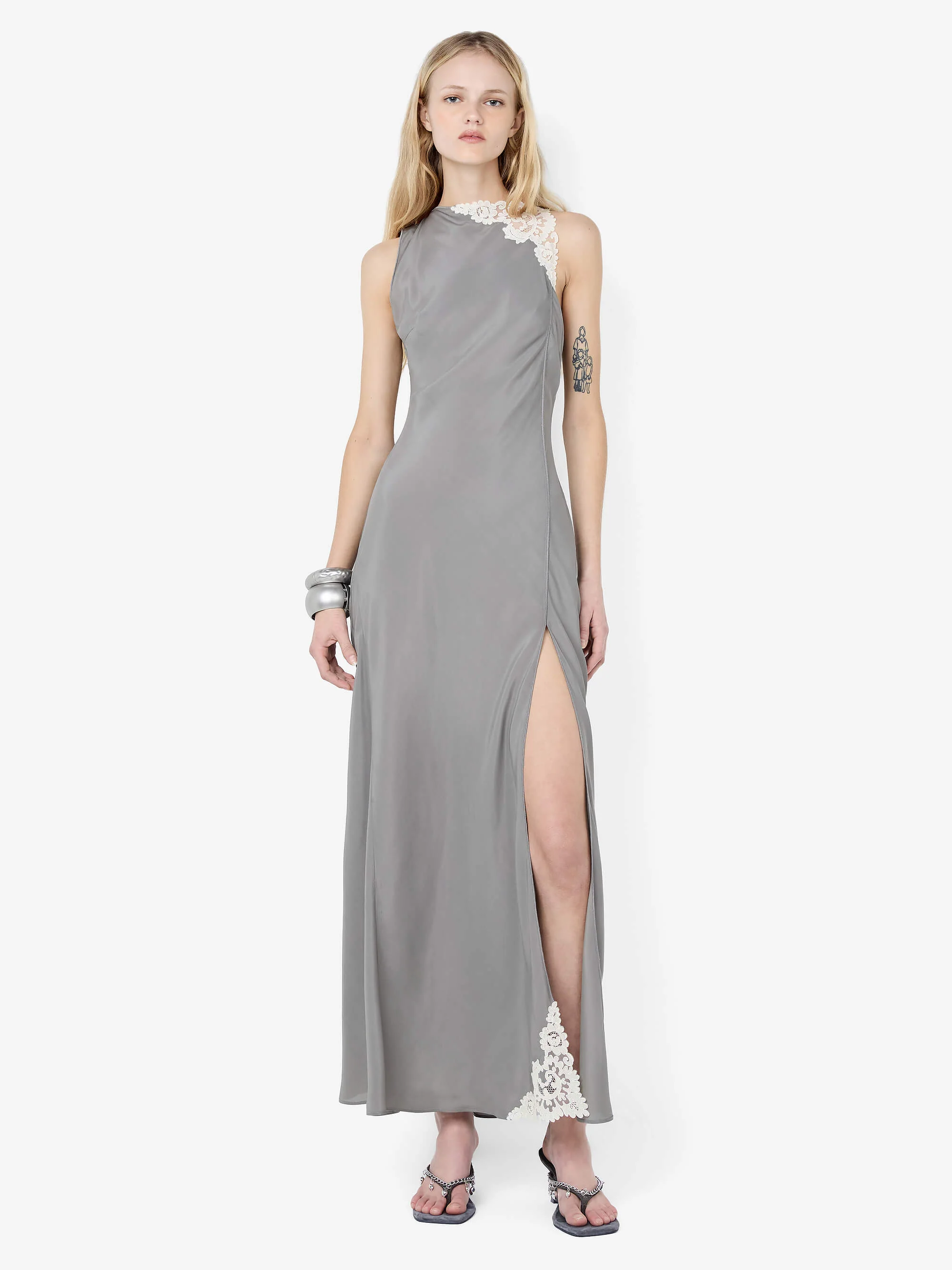 CHATEAU SPLIT MAXI DRESS - SLATE GREY/IVORY - Image 2