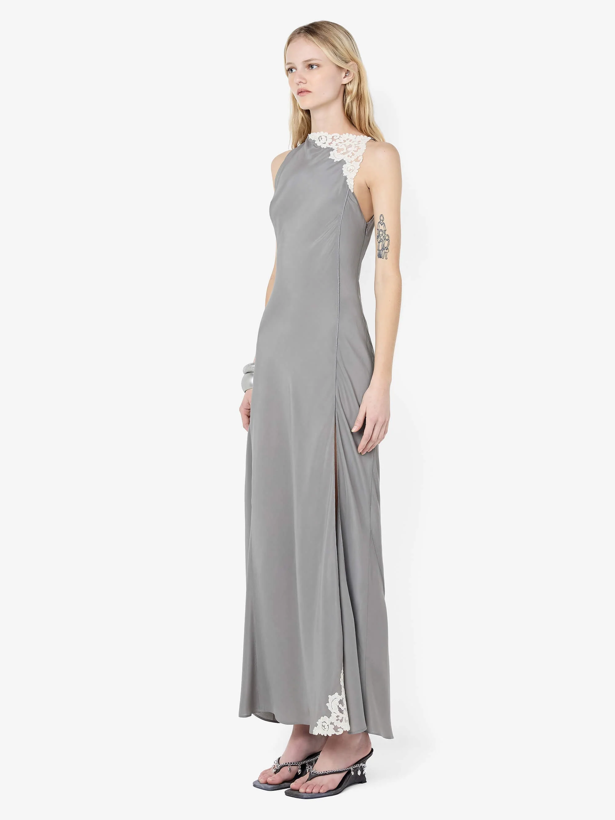 CHATEAU SPLIT MAXI DRESS - SLATE GREY/IVORY - Image 4