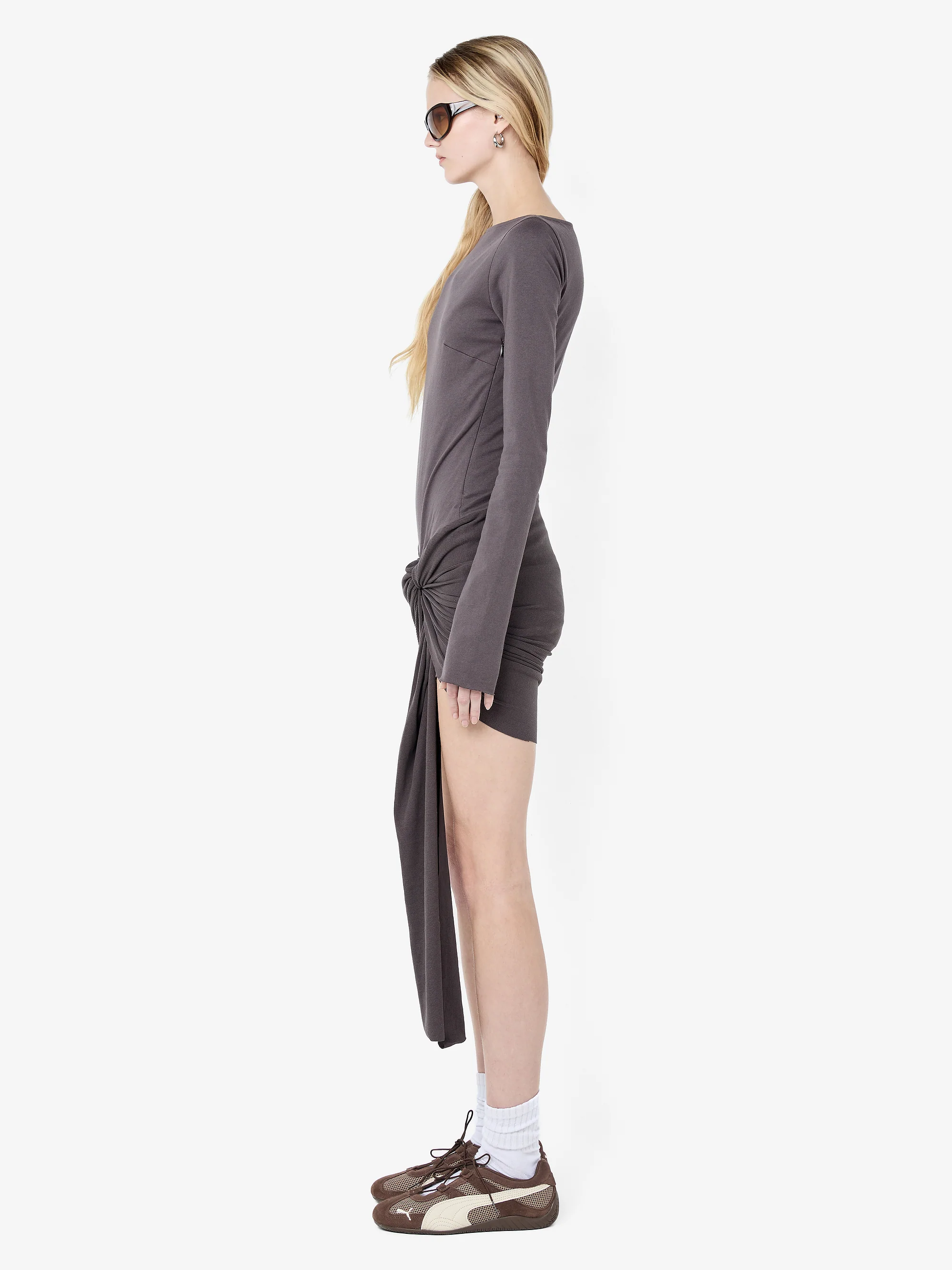CLAUDETTE DRAPE MINI DRESS - WASHED CHOC - Image 3