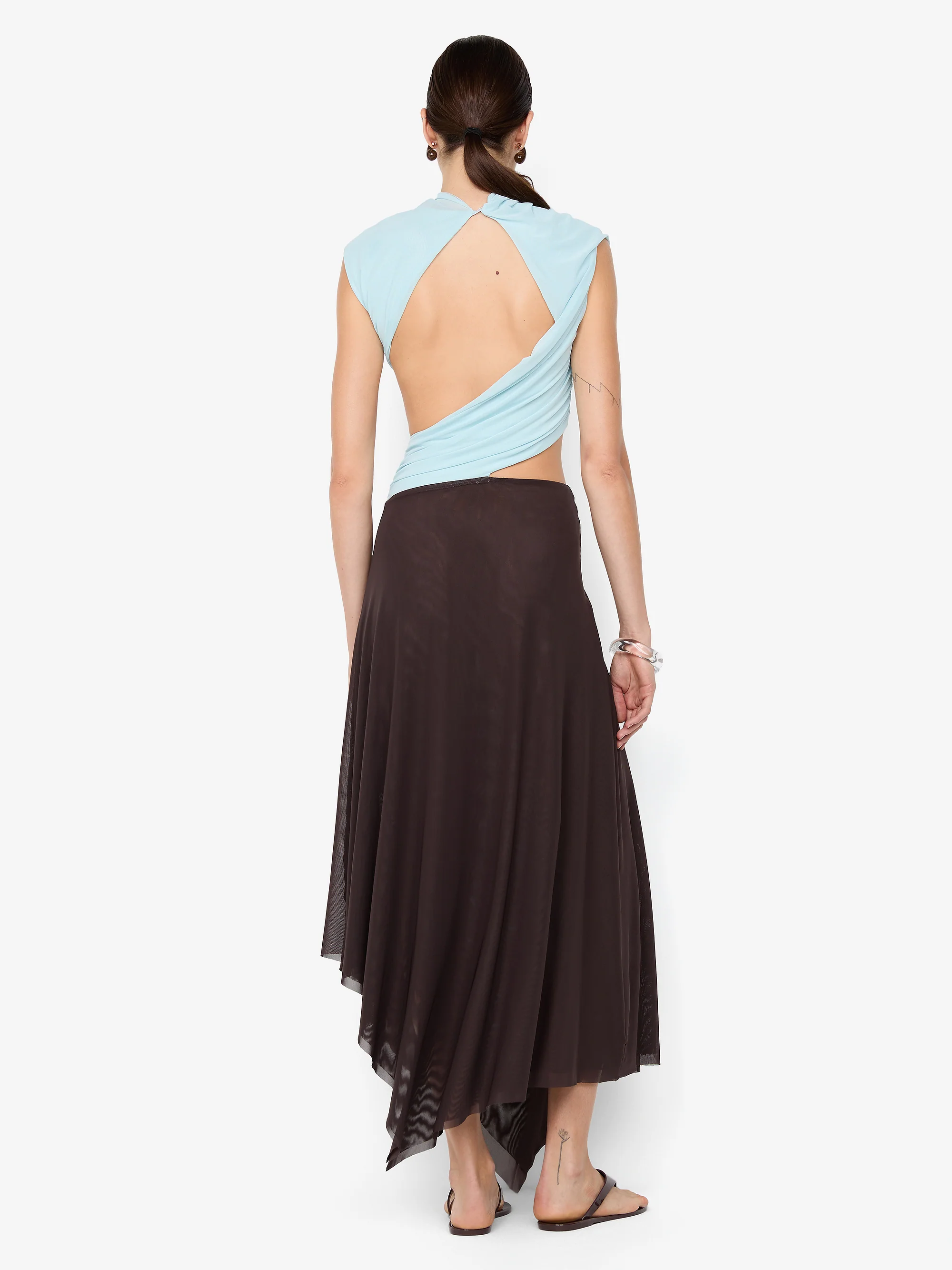 CONNI ASYM MIDI DRESS - ARCTIC BLUE / DARK CHOC - Image 3
