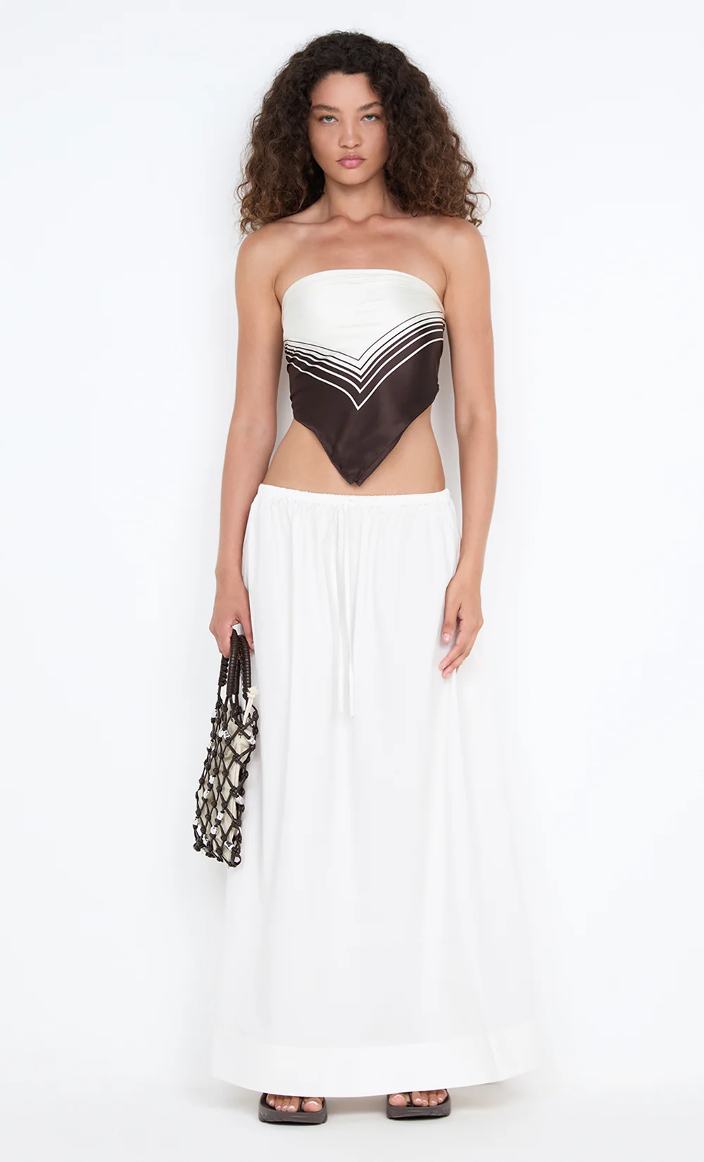 GEO SILK SCARF - DARK CHOC/IVORY GEO - Image 2