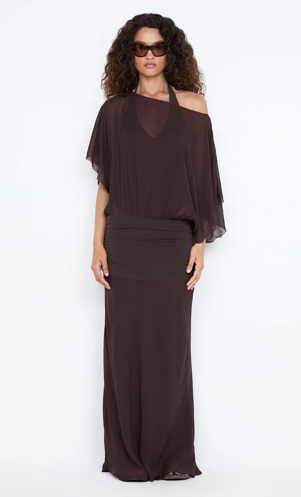 DELILAH OVERLAY MAXI DRESS - DARK CHOCOLATE