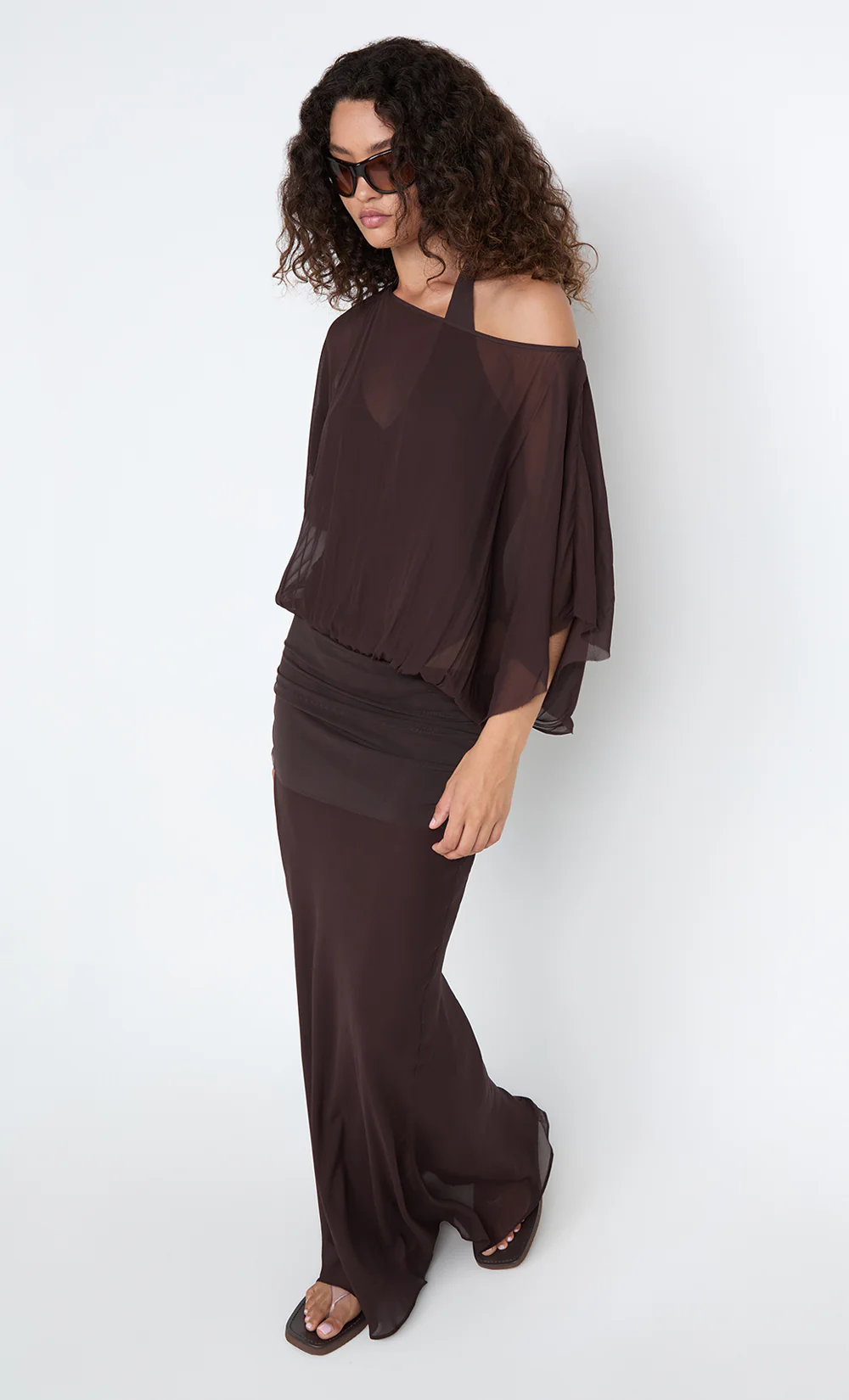 DELILAH OVERLAY MAXI DRESS - DARK CHOCOLATE - Image 2