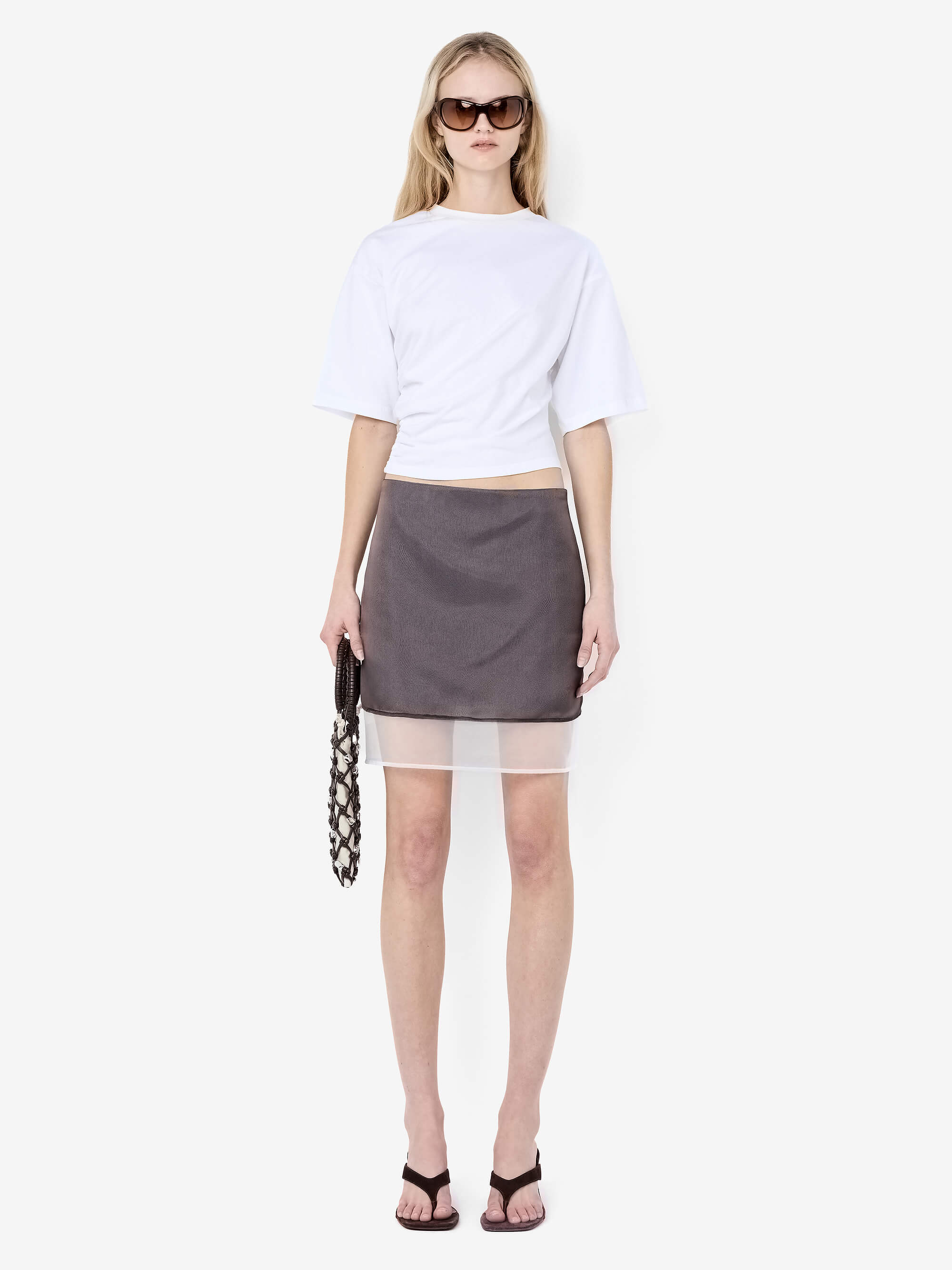 ELOISE LAYERED SKIRT - DARK CHOC/WHITE