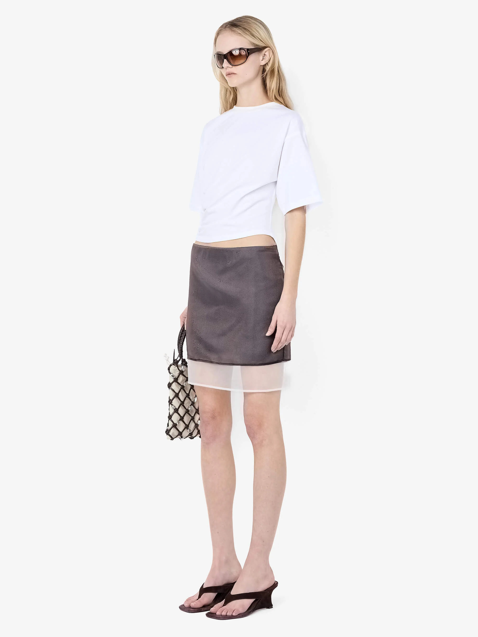 ELOISE LAYERED SKIRT - DARK CHOC/WHITE - Image 2