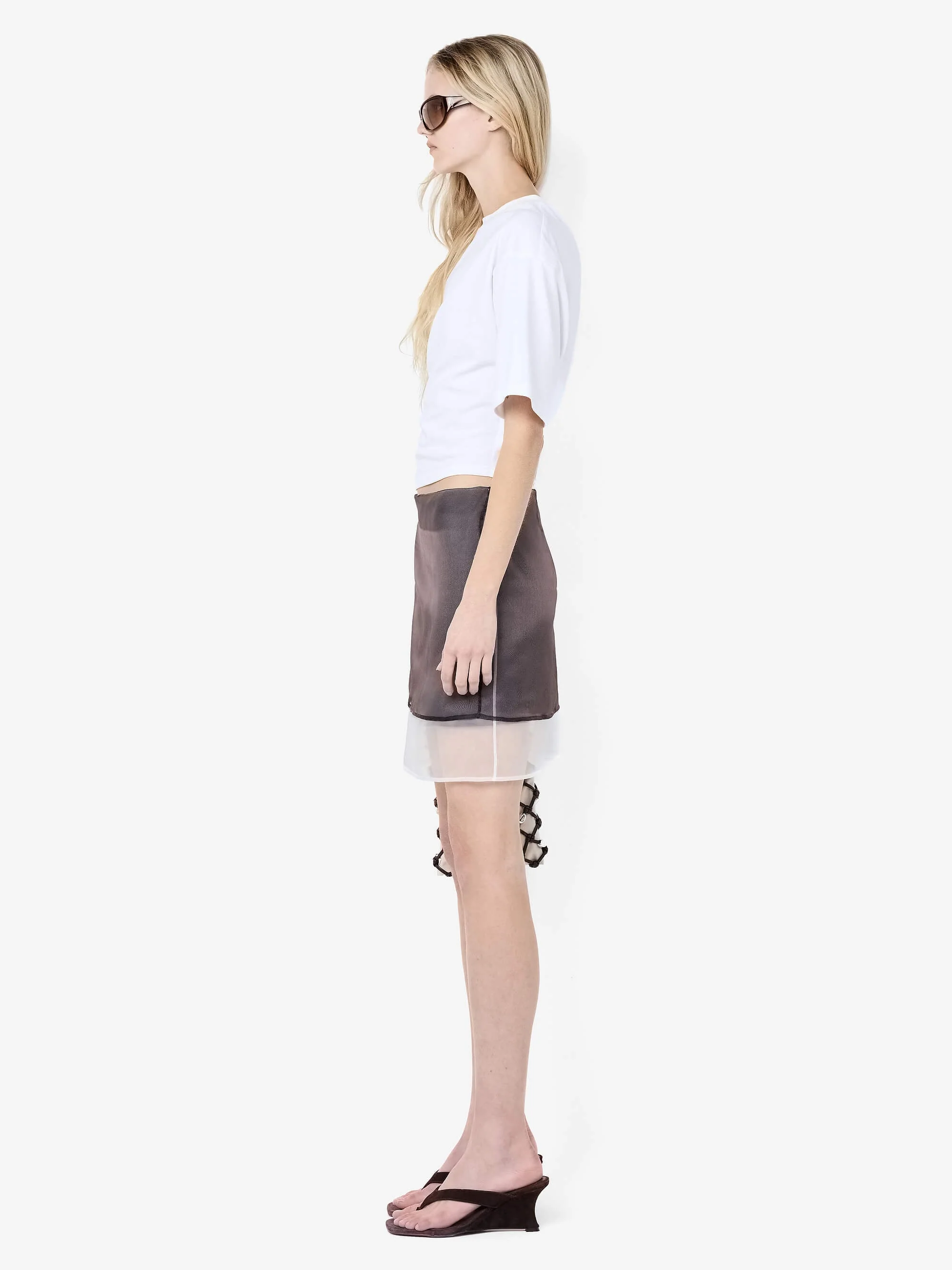 ELOISE LAYERED SKIRT - DARK CHOC/WHITE - Image 3