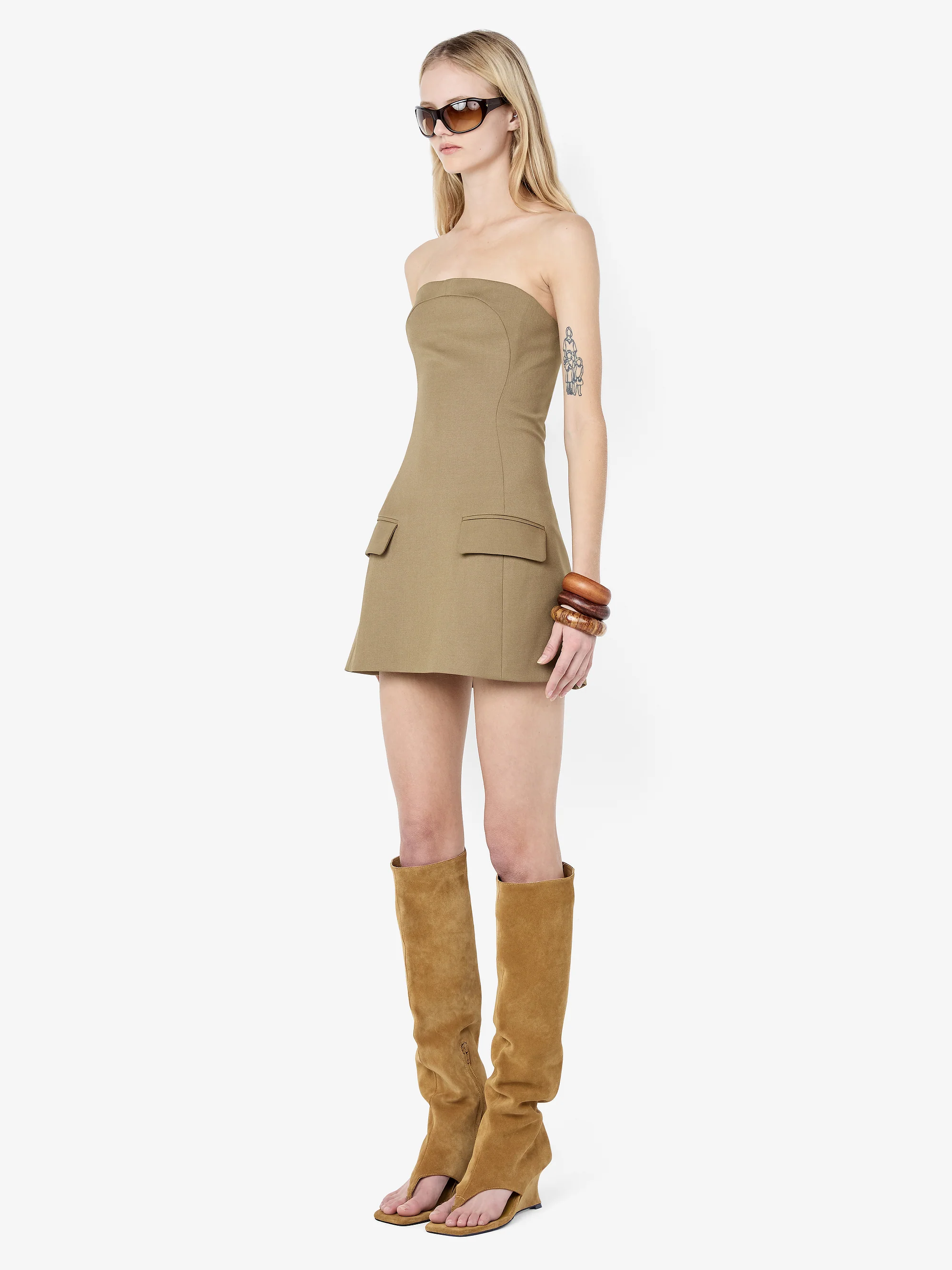 FAYE STRAPLESS MINI DRESS - OLIVE - Image 2