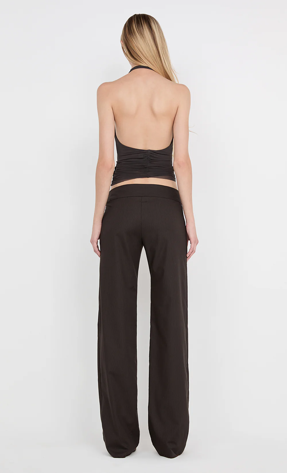 INGRID SPIRAL HALTER TOP - CHOC PINSTIPE - Image 2