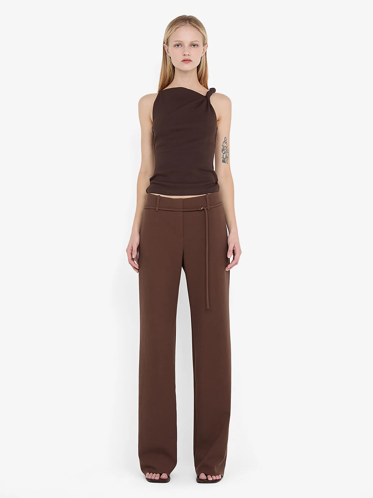JUDE BELTED PANT  - CHOC