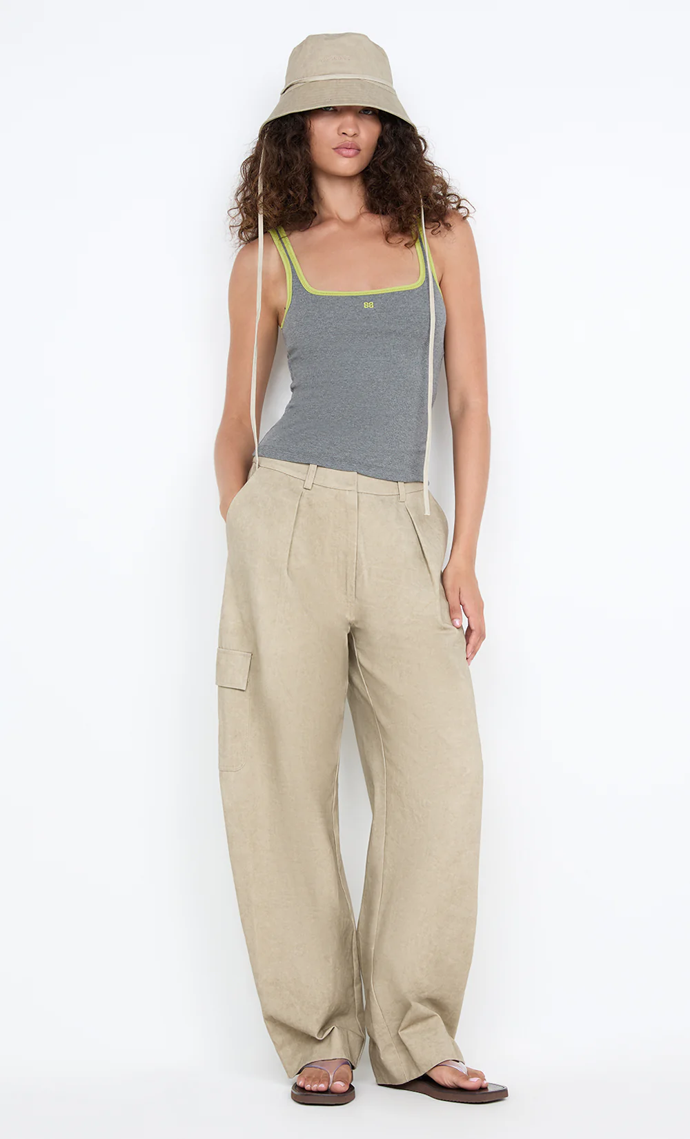 LANA SQUARE NECK TANK - GREY MARLE / LIME - Image 3