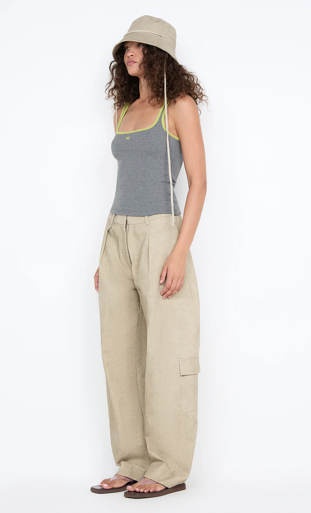 LANA SQUARE NECK TANK - GREY MARLE / LIME - Image 4