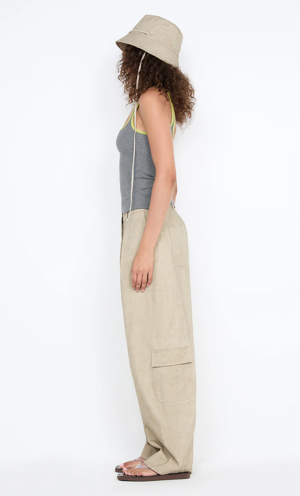 LANA SQUARE NECK TANK - GREY MARLE / LIME - Image 5