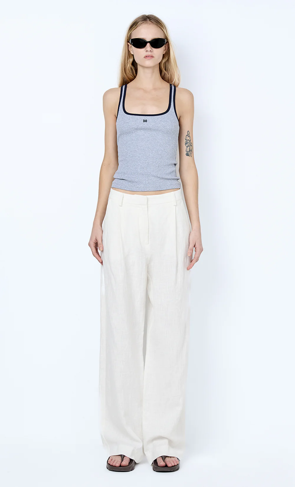 LANA SQUARE NECK TANK - GREY MARLE/INK