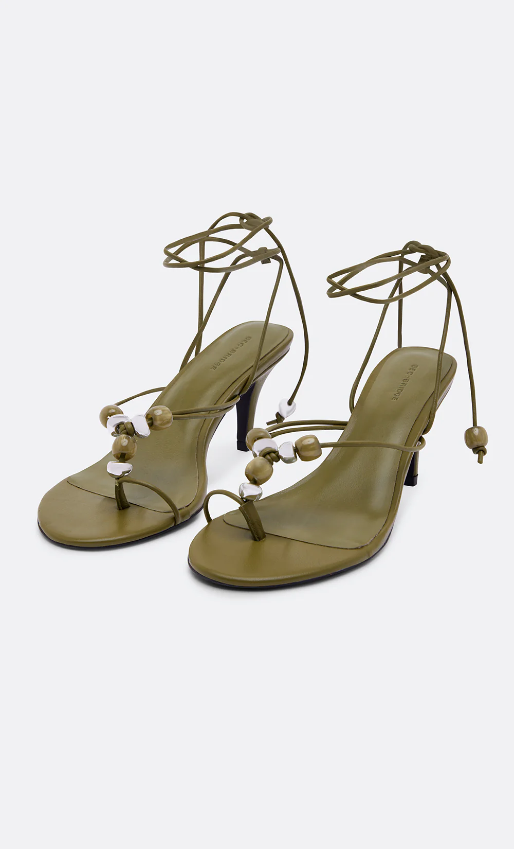 LEYLA BEADED HEEL - OLIVE LEATHER/OLIVE/SILVER