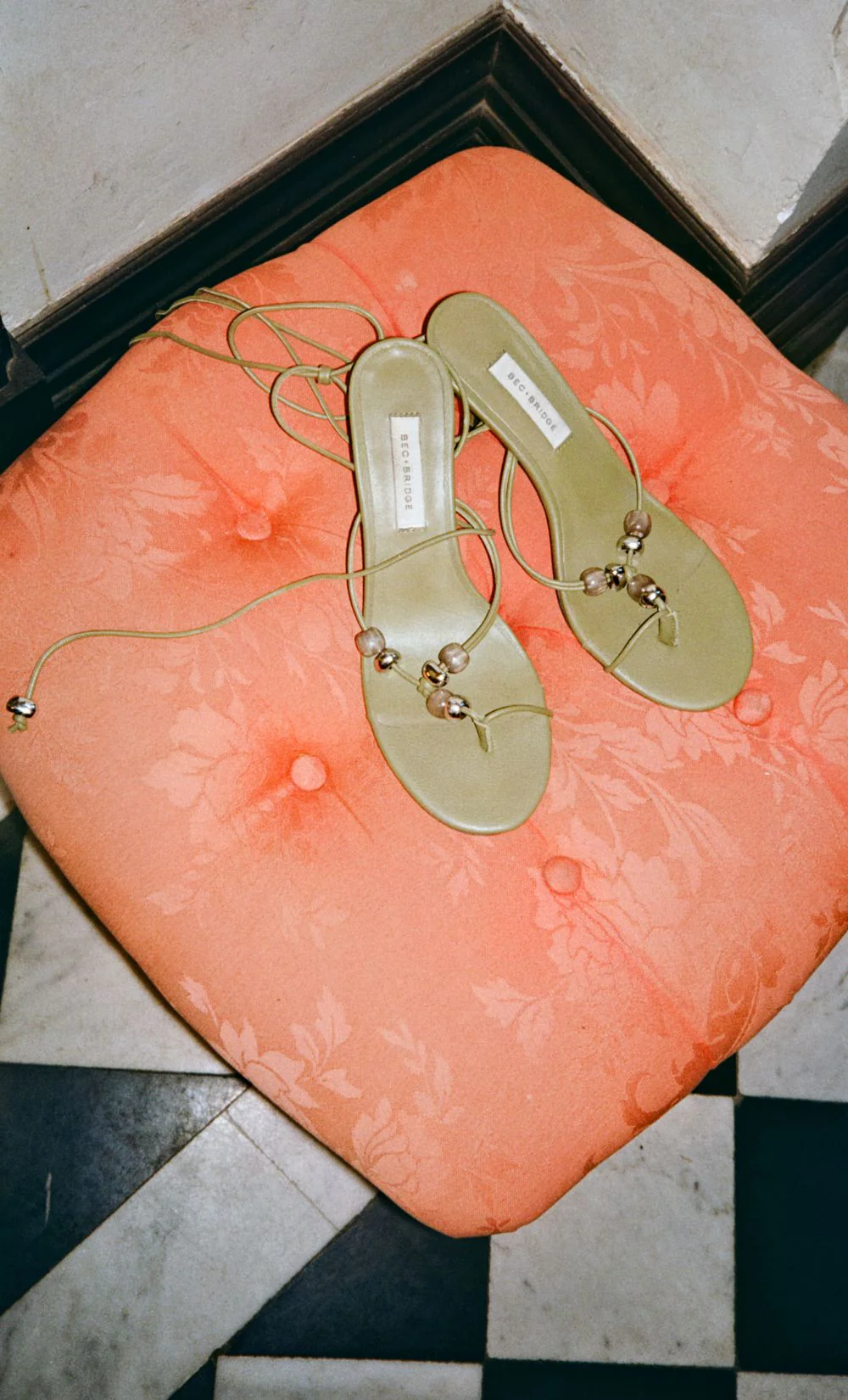LEYLA BEADED HEEL - OLIVE LEATHER/OLIVE/SILVER - Image 2