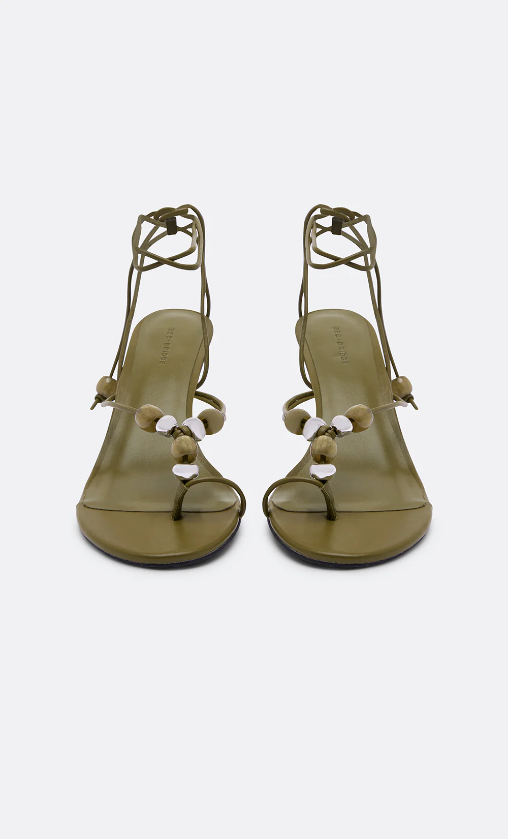 LEYLA BEADED HEEL - OLIVE LEATHER/OLIVE/SILVER - Image 4