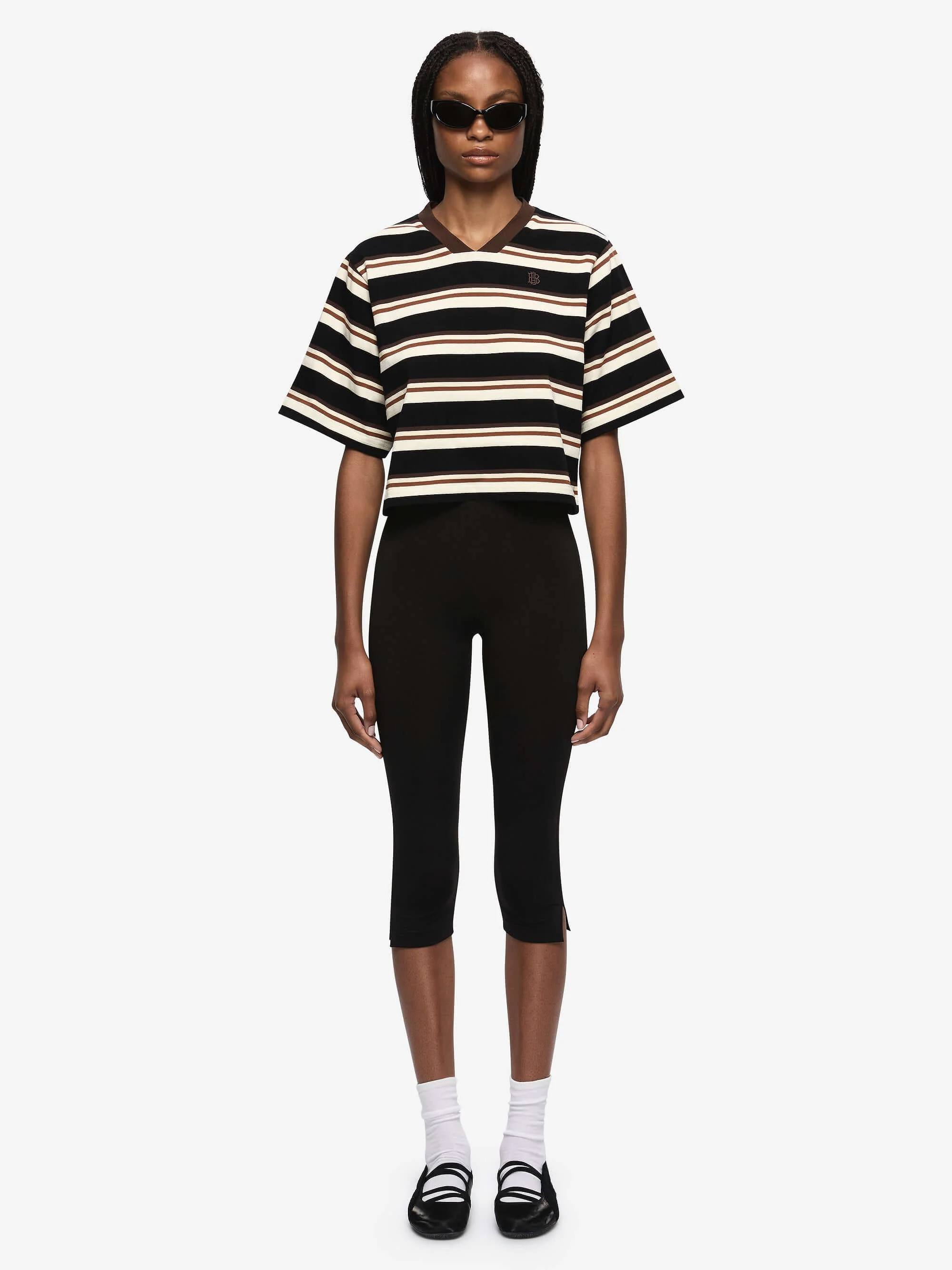 NIKA CROPPED JERSEY - BLACK/CHOCOLATE STRIPE - Image 2