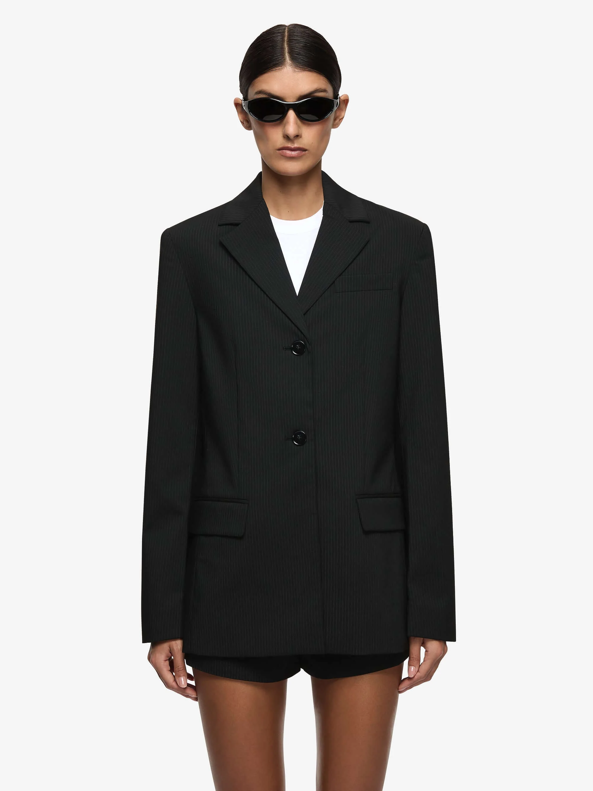 MARCELLI BLAZER  - BLACK/WHITE PINSTRIPE