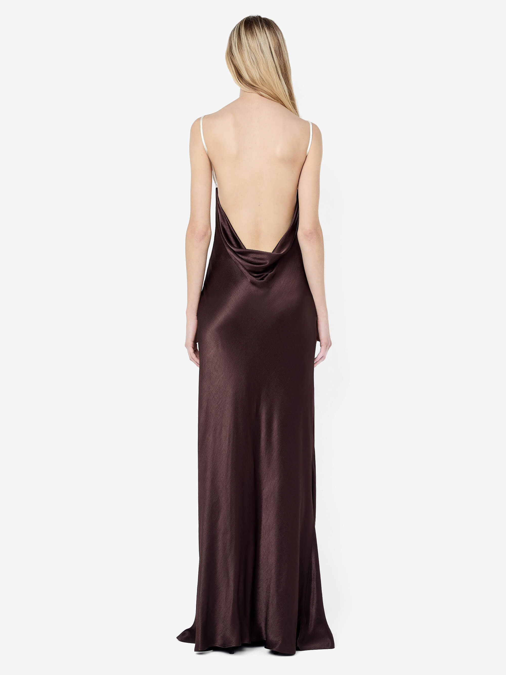 MARCY COWL NECK MAXI DRESS - DARK CHOC/SNOW - Image 3