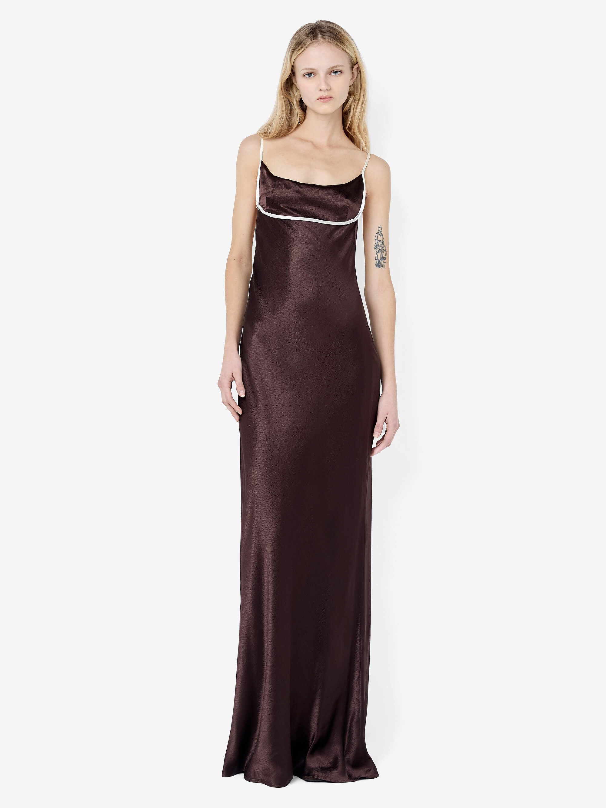 MARCY COWL NECK MAXI DRESS - DARK CHOC/SNOW - Image 4