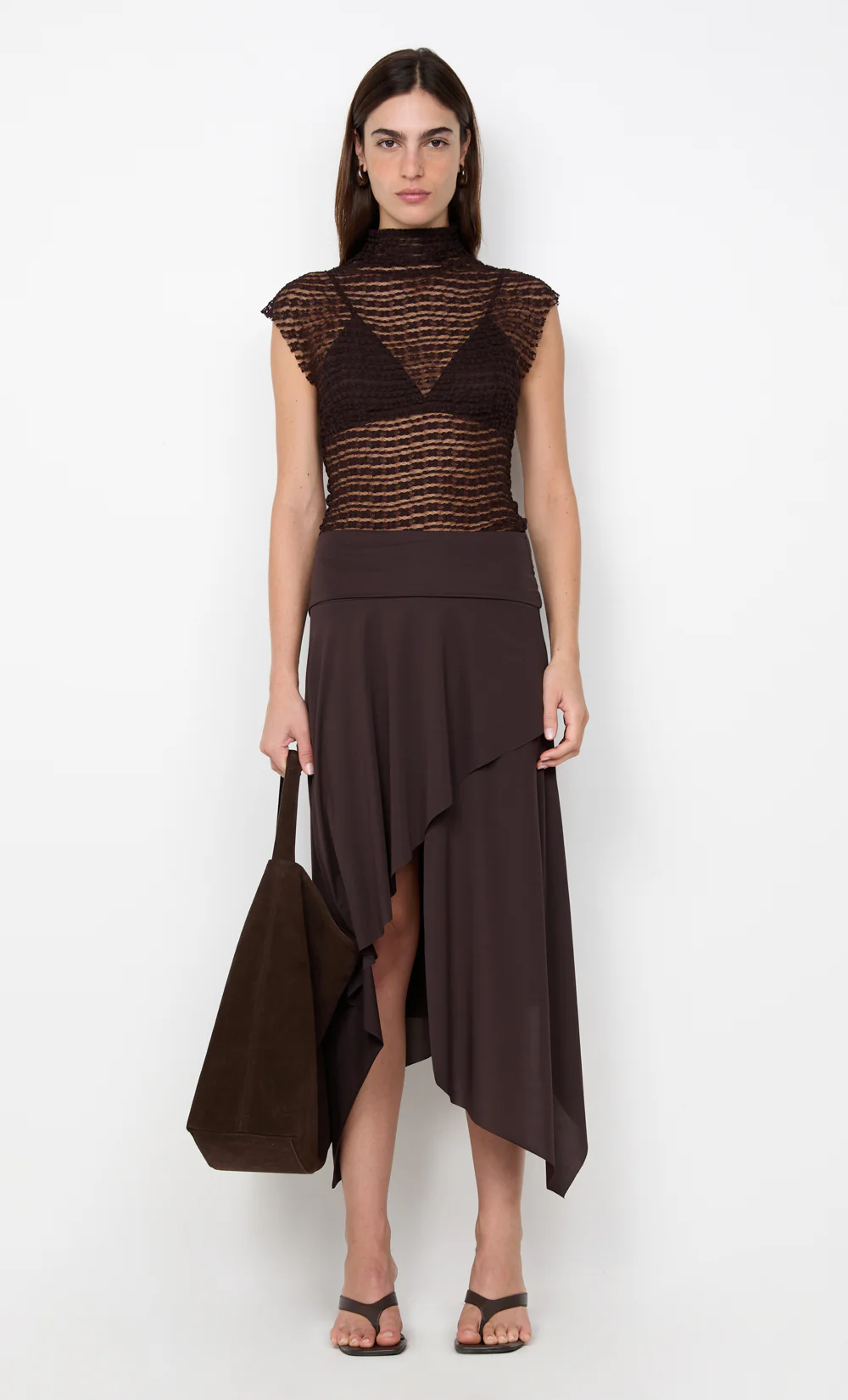 MIA ASYM MIDI SKIRT - DARK CHOCOLATE