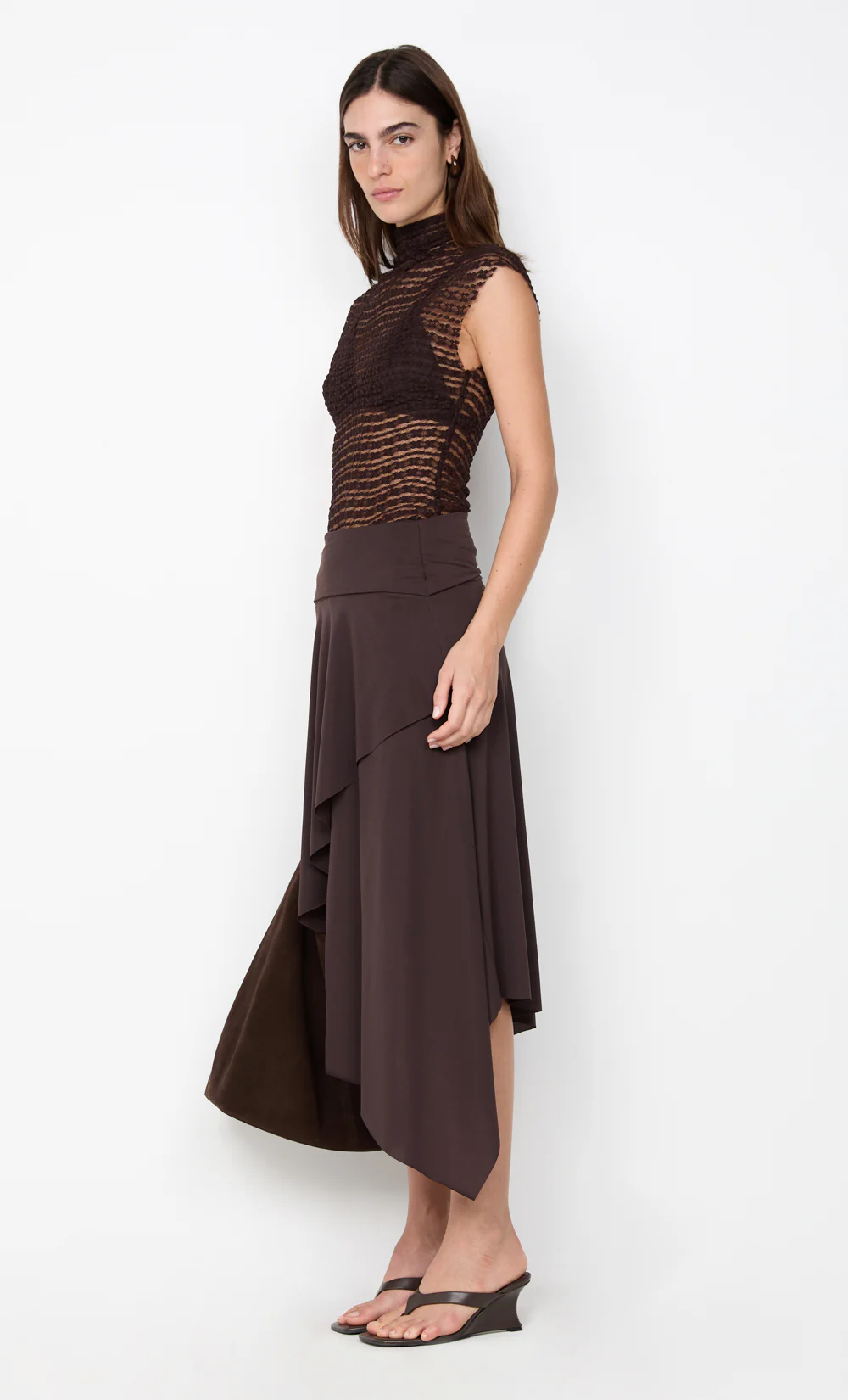 MIA ASYM MIDI SKIRT - DARK CHOCOLATE - Image 2