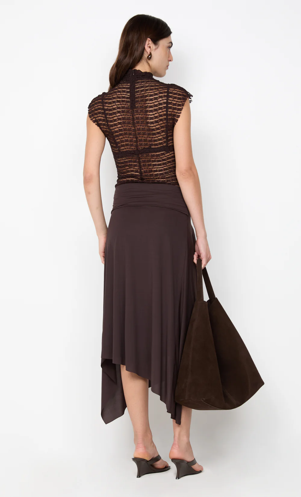 MIA ASYM MIDI SKIRT - DARK CHOCOLATE - Image 4