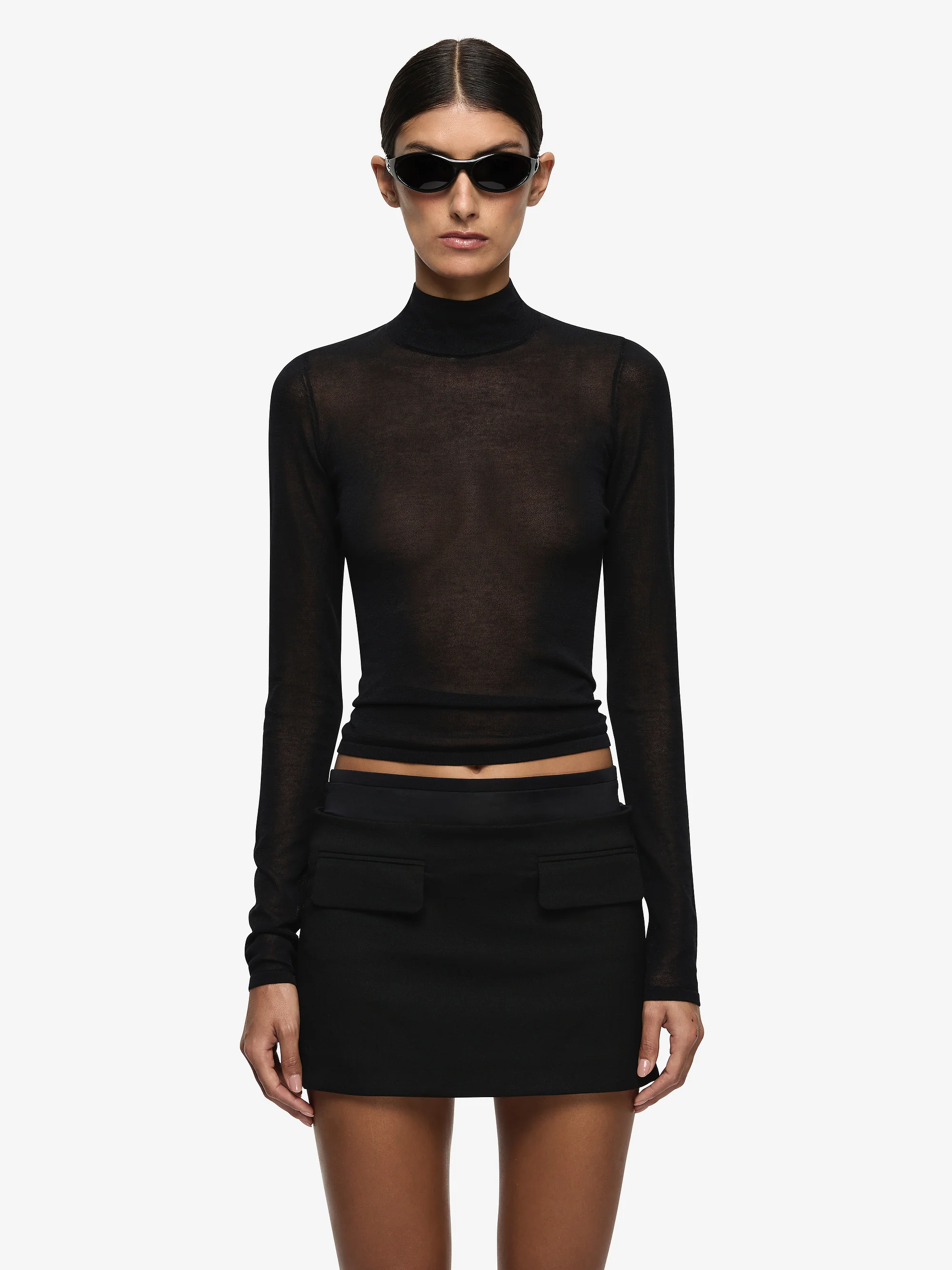 MIRREN CONTRAST MINI SKIRT - BLACK