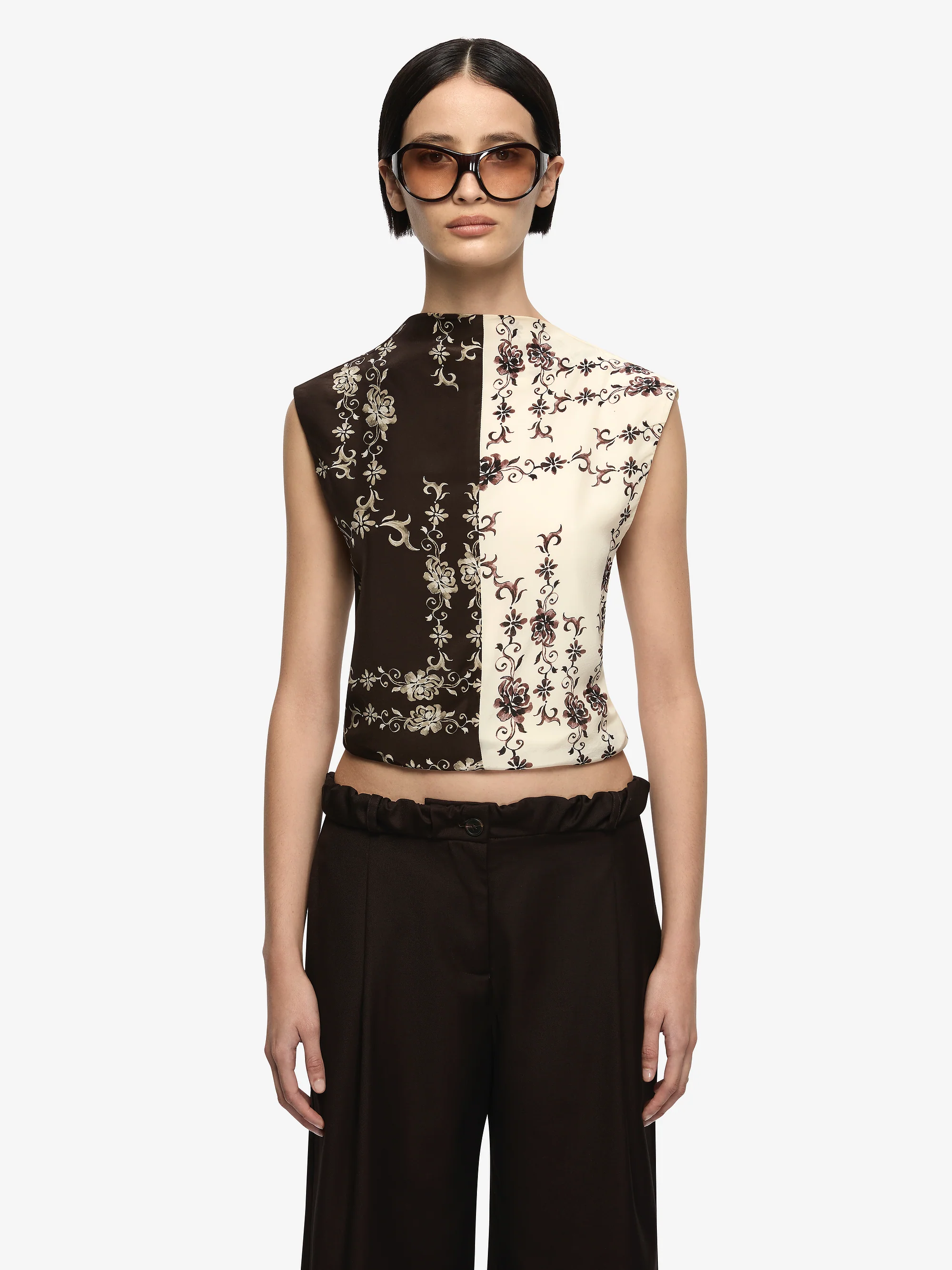 MYAH TOP - GEO VINE FLORAL CHOC/CREAM - Image 2