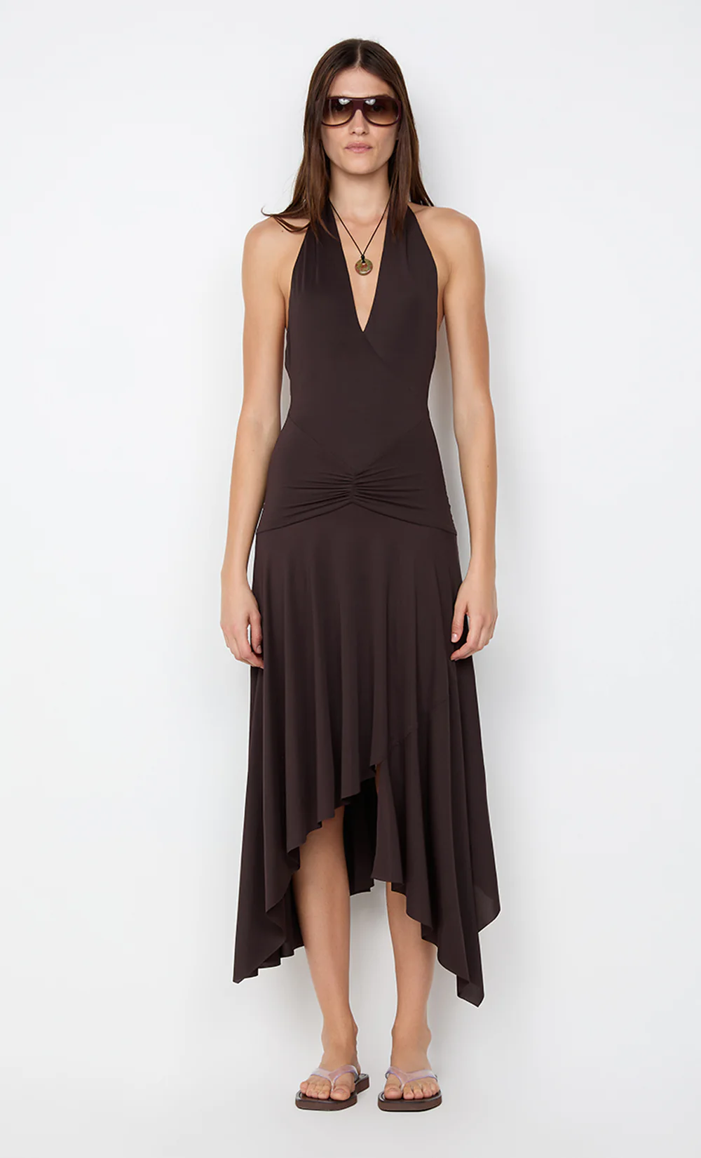 NESSIE HALTER DRESS - DARK CHOCOLATE