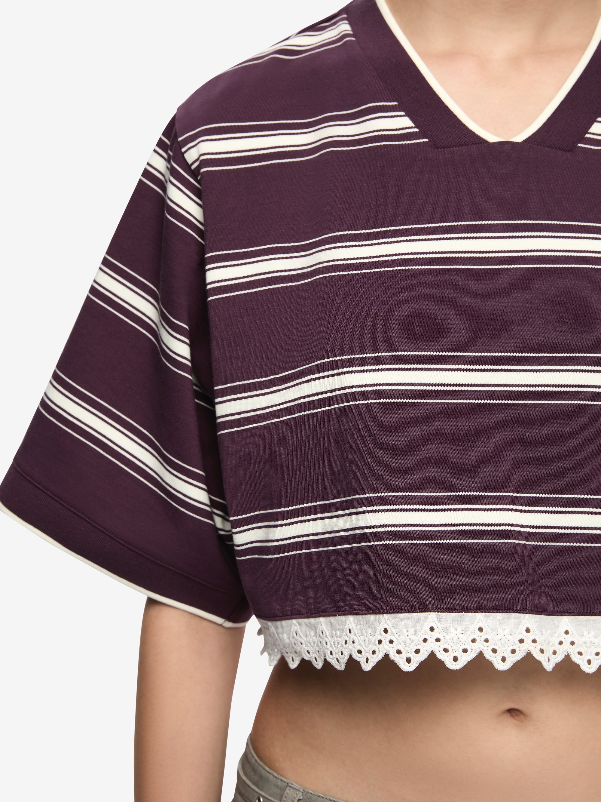 LUISA CROPPED JERSEY - PLUM/CREAM - Image 3