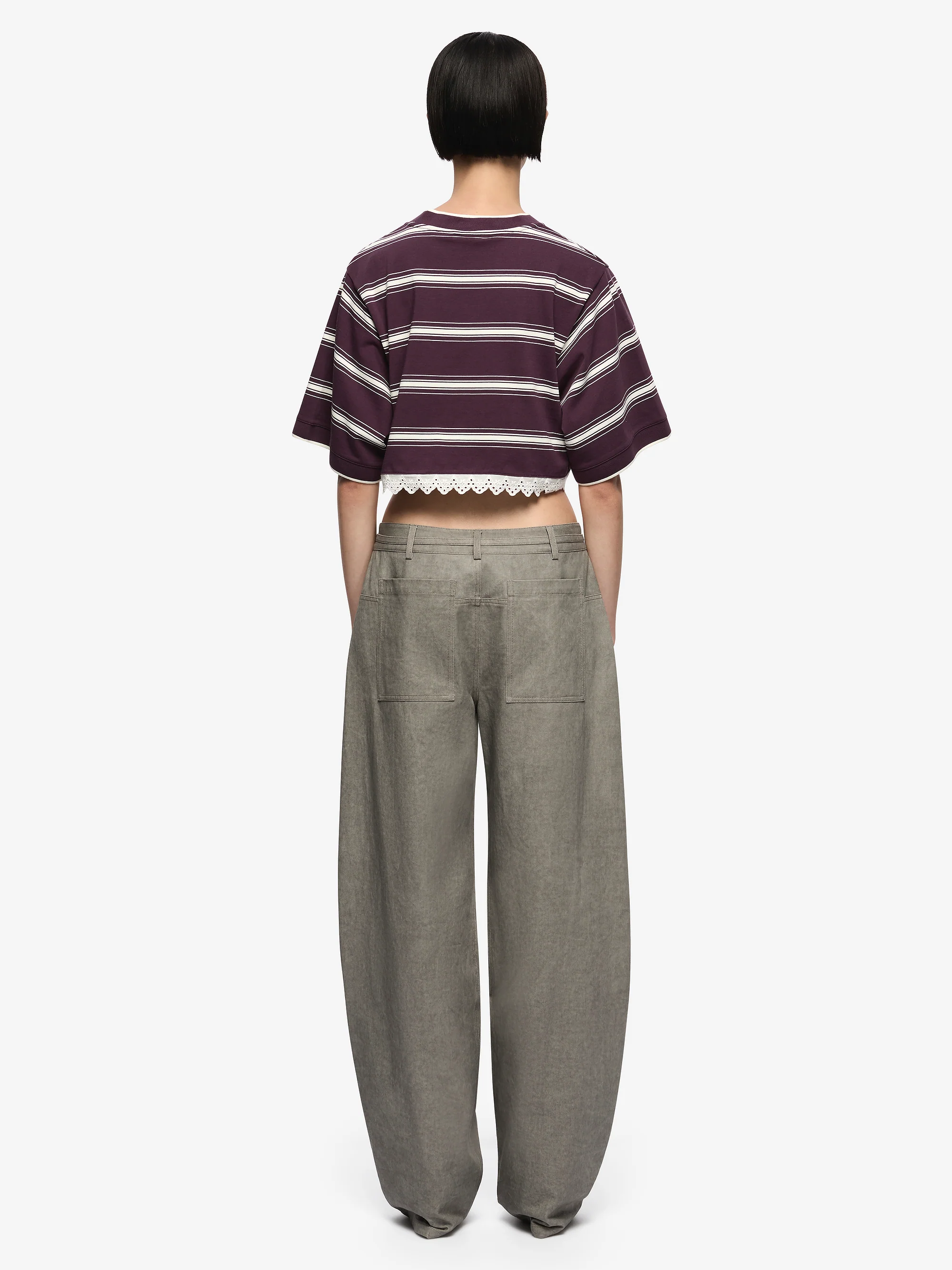 LUISA CROPPED JERSEY - PLUM/CREAM - Image 4