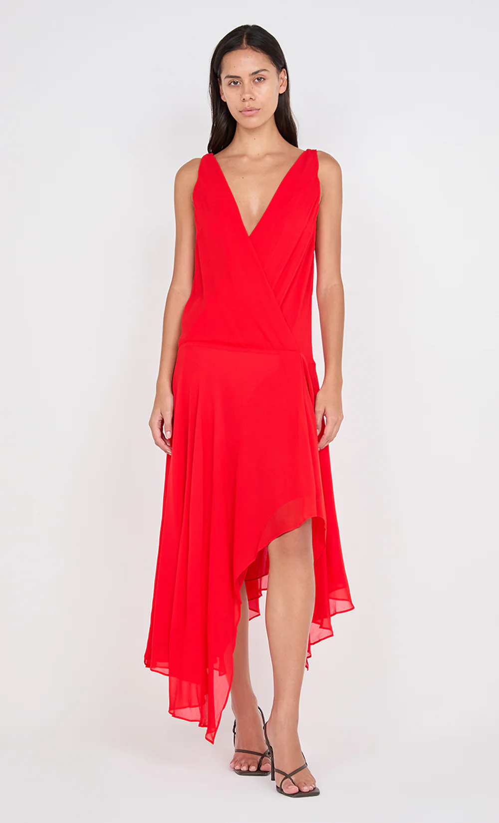 RHONE WRAP ASYM DRESS - CHILLI