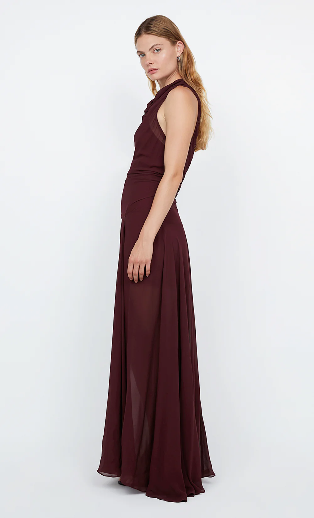 ROCHELLE HIGH NECK DRESS - PLUM - Image 2