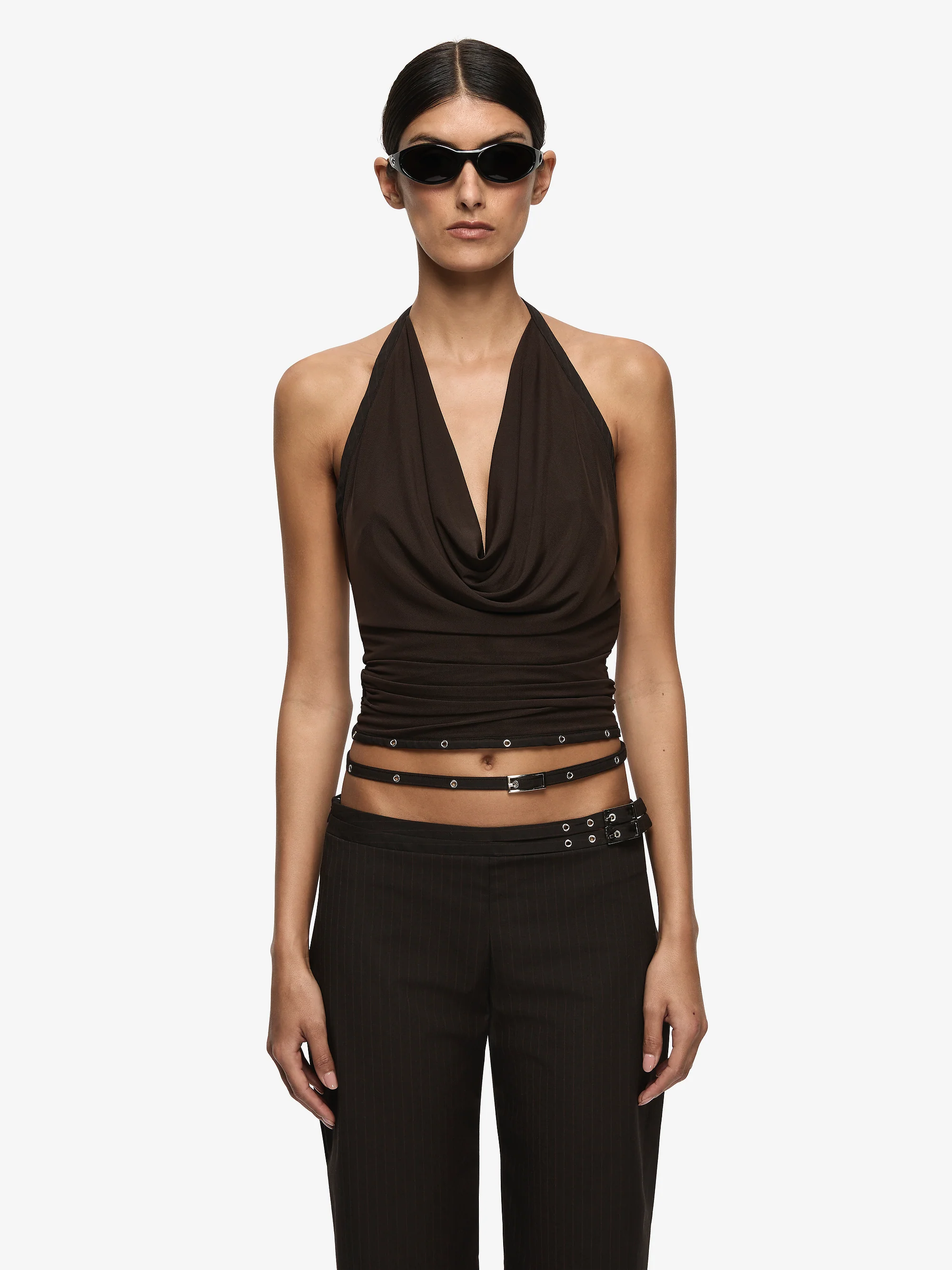 SAZRIEL BUCKLE PANT - CHOC/AMBER STRIPE - Image 5