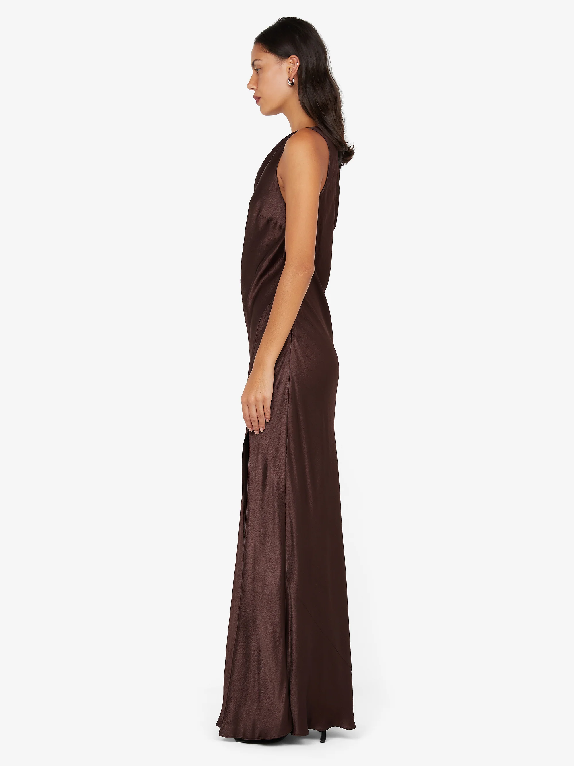 SOL ASYM DRESS - DARK CHOCOLATE - Image 3