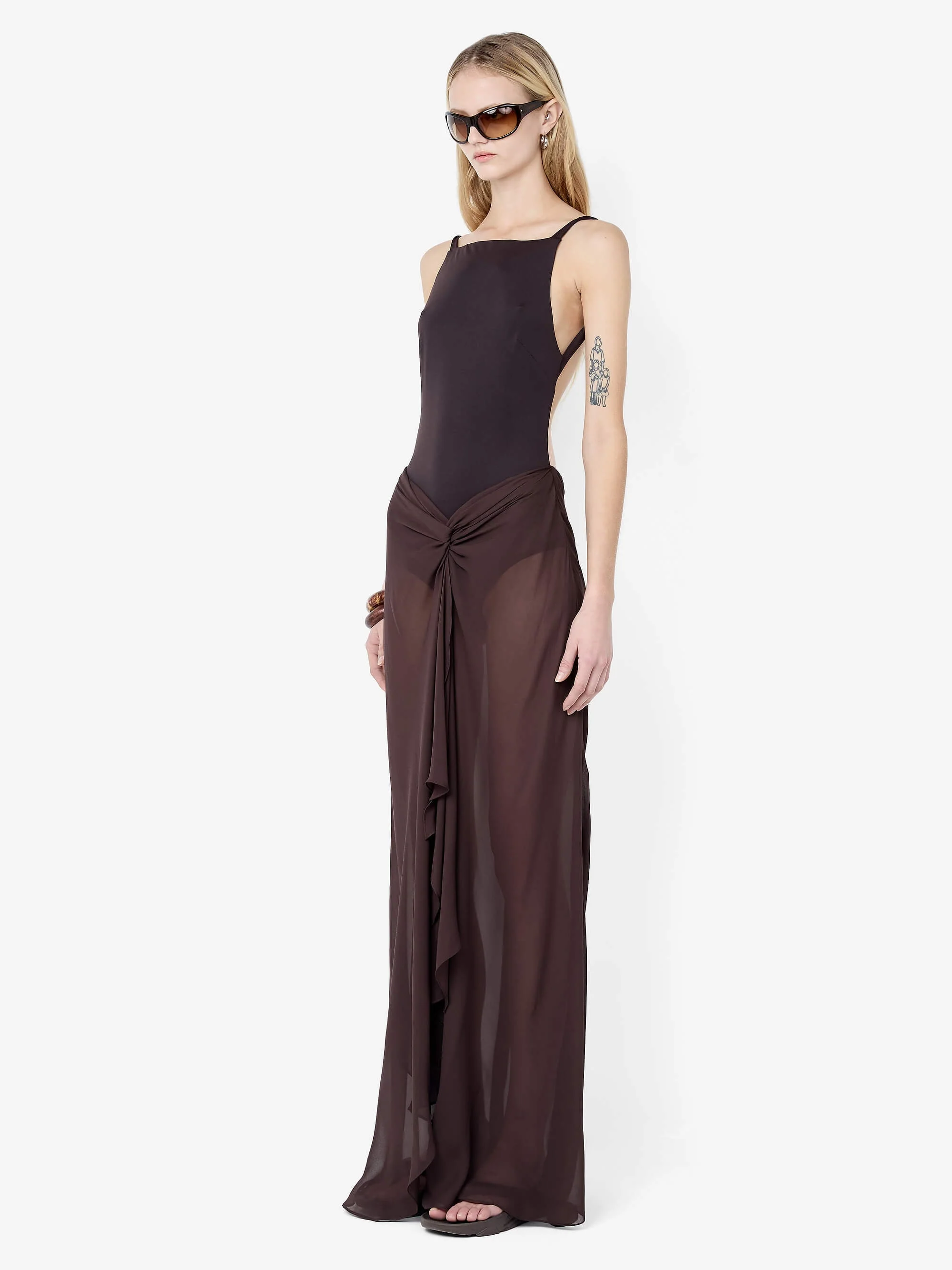 SOLENNE BACKLESS MAXI DRESS - DARK CHOCOLATE - Image 5