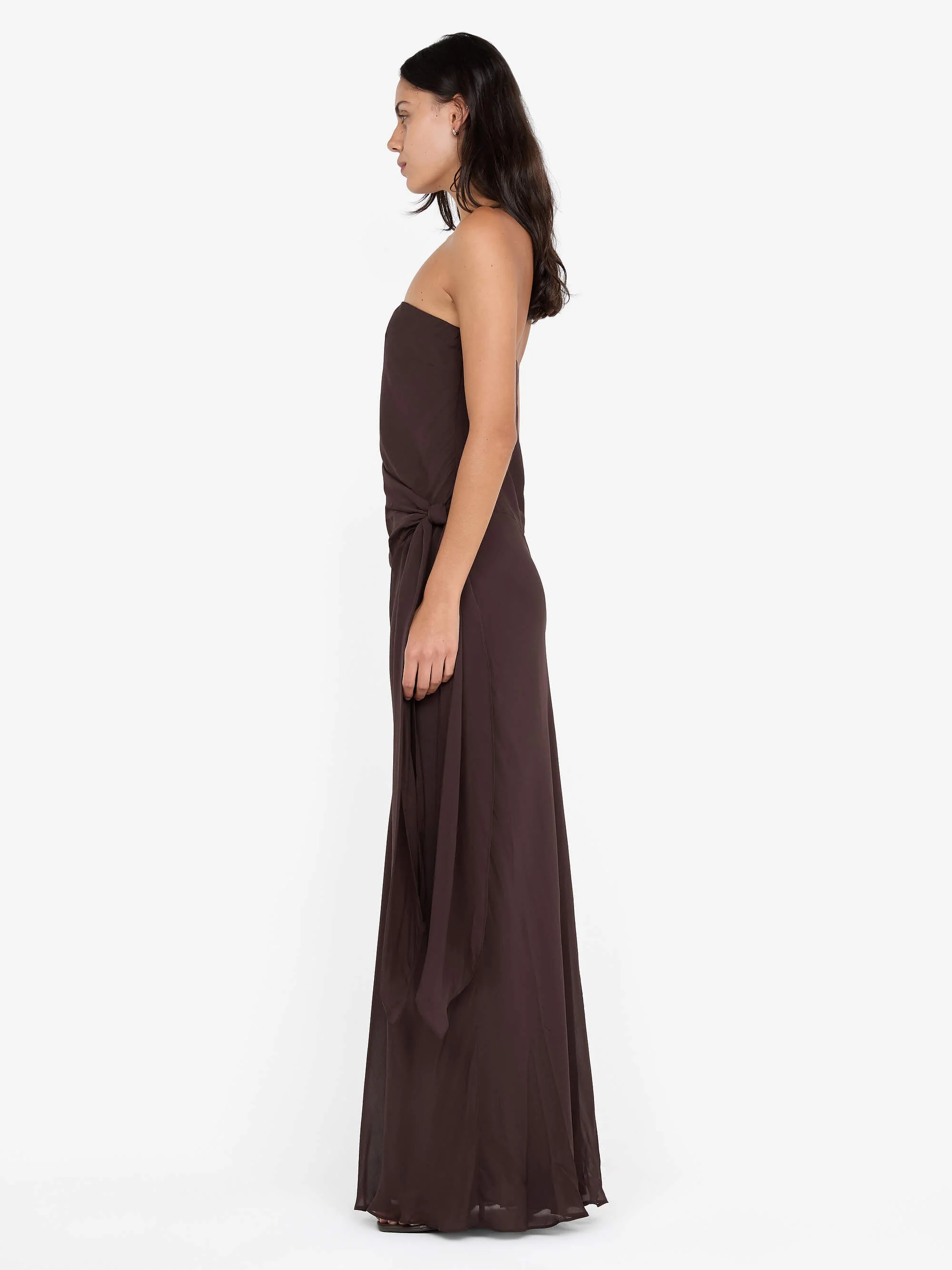 SONEVA STRAPLESS MAXI DRESS - DARK CHOCOLATE - Image 4