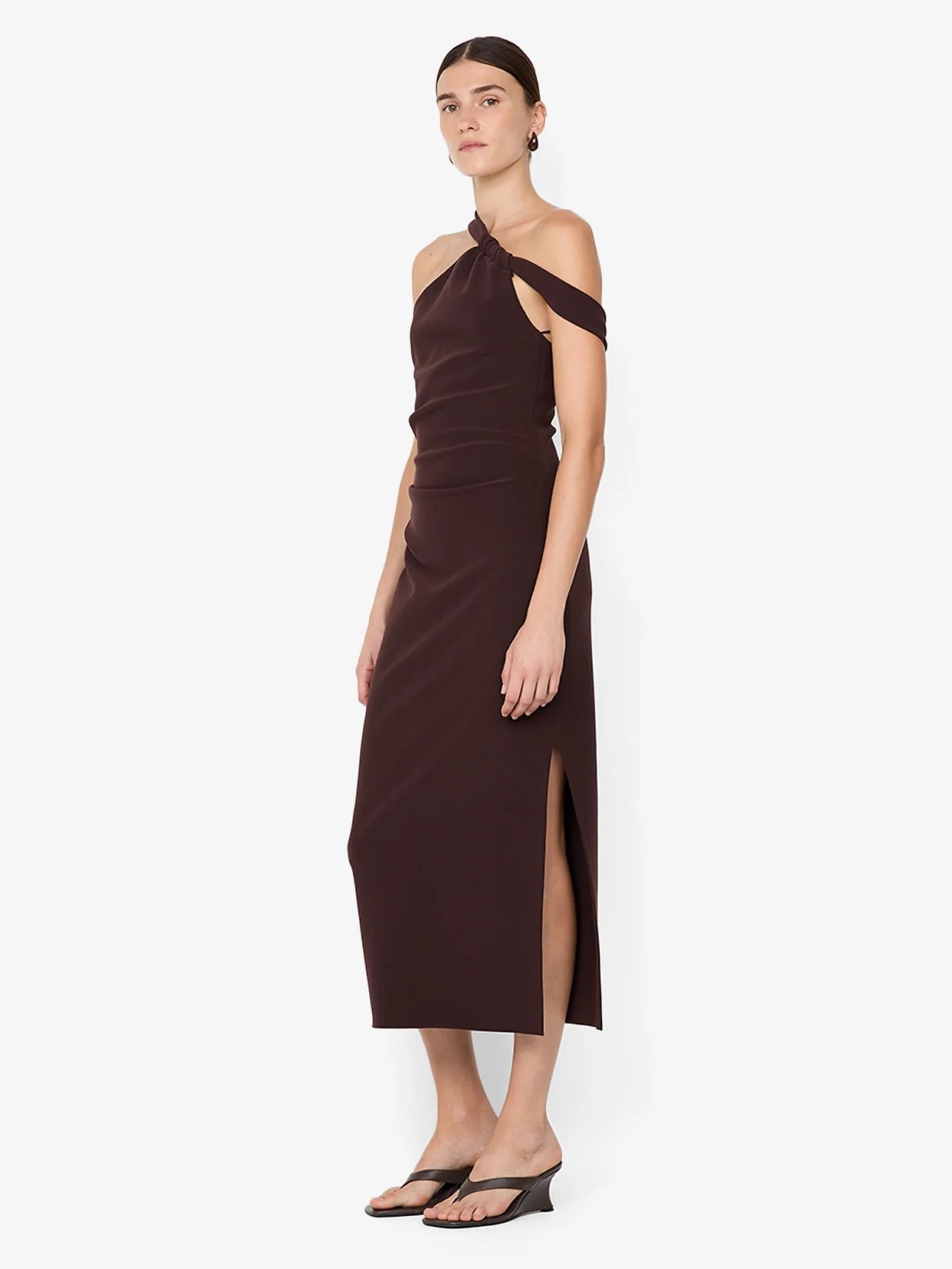 SYLVIE ASYM MIDI DRESS - ESPRESSO - Image 2